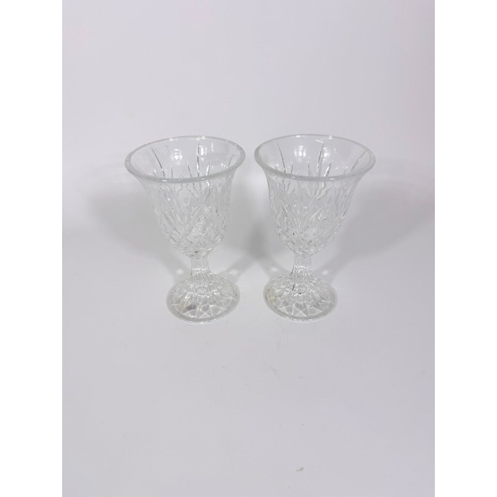 Crystal Wine Goblets Pair Vintage Godinger Lexington Lead Diamond Cut Replacement Glassware