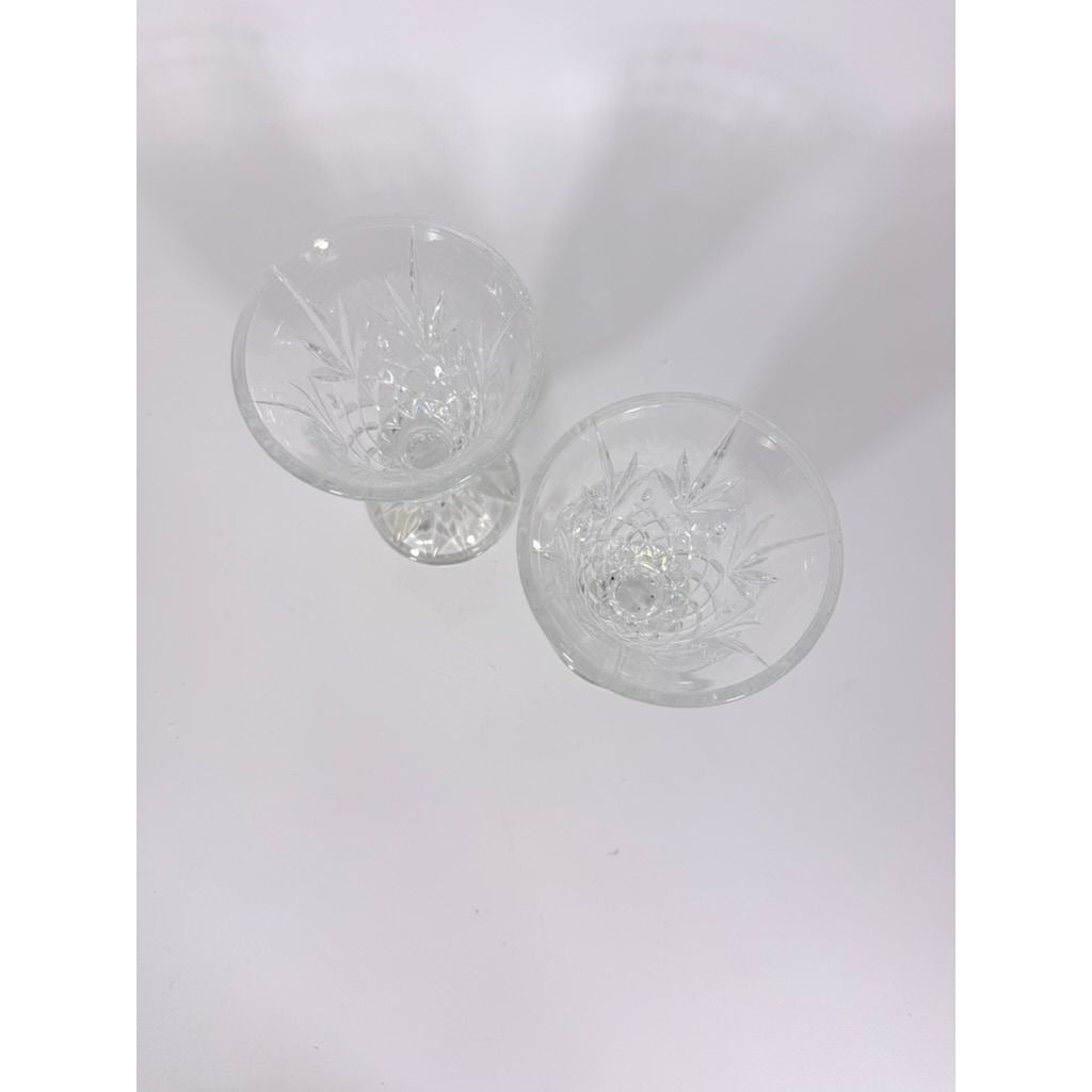 Crystal Wine Goblets Pair Vintage Godinger Lexington Lead Diamond Cut Replacement Glassware