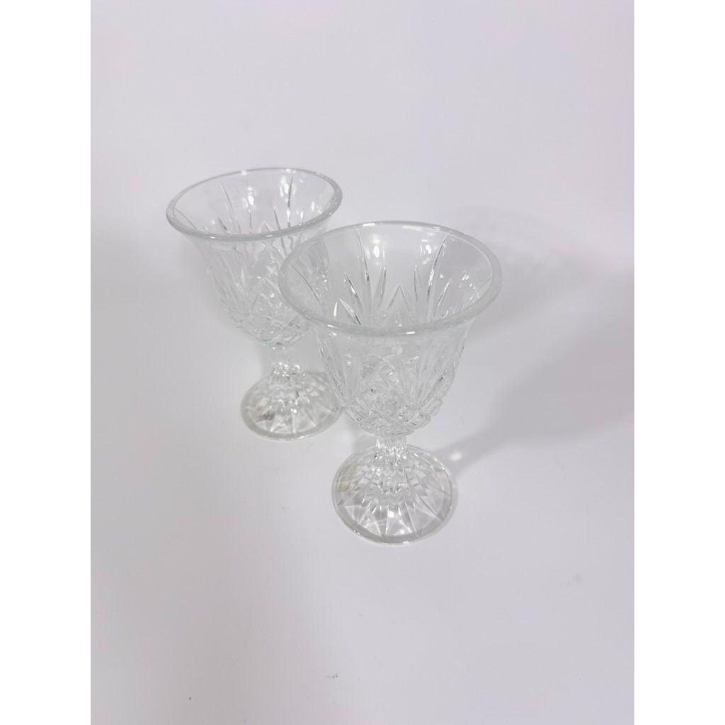 Crystal Wine Goblets Pair Vintage Godinger Lexington Lead Diamond Cut Replacement Glassware