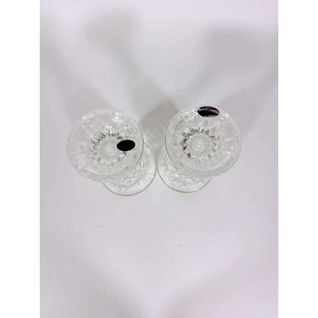 Crystal Wine Goblets Pair Vintage Godinger Lexington Lead Diamond Cut Replacement Glassware