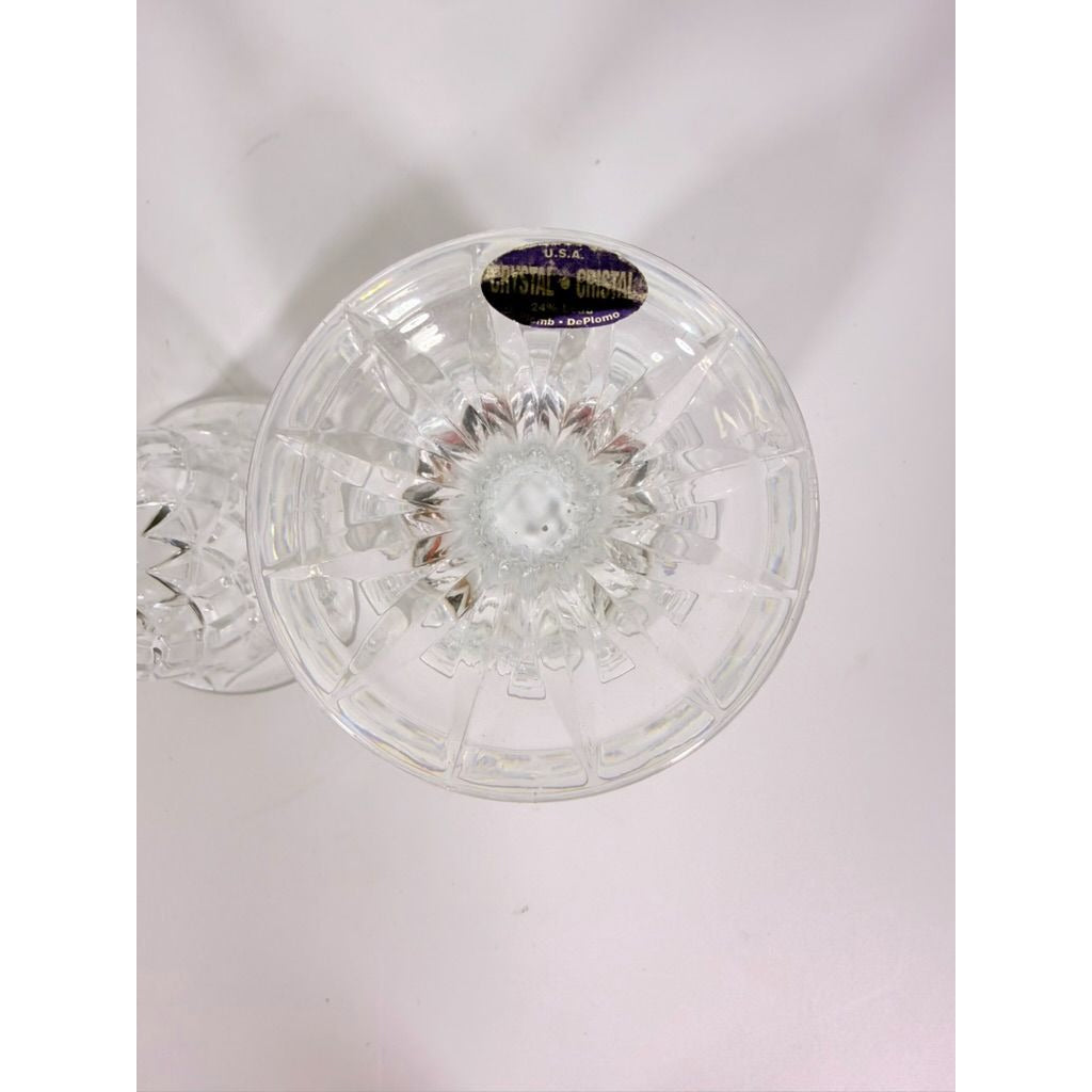 Crystal Wine Goblets Pair Vintage Godinger Lexington Lead Diamond Cut Replacement Glassware