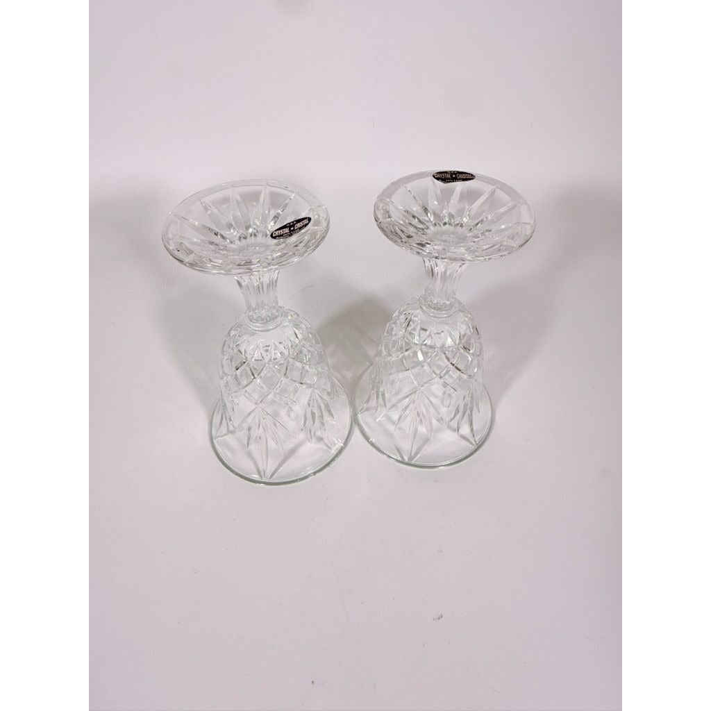 Crystal Wine Goblets Pair Vintage Godinger Lexington Lead Diamond Cut Replacement Glassware