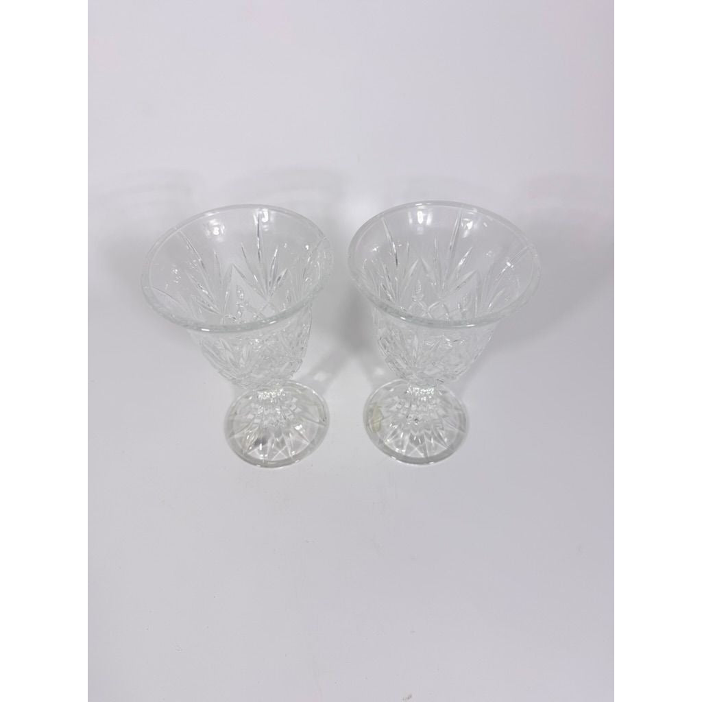 Crystal Wine Goblets Pair Vintage Godinger Lexington Lead Diamond Cut Replacement Glassware