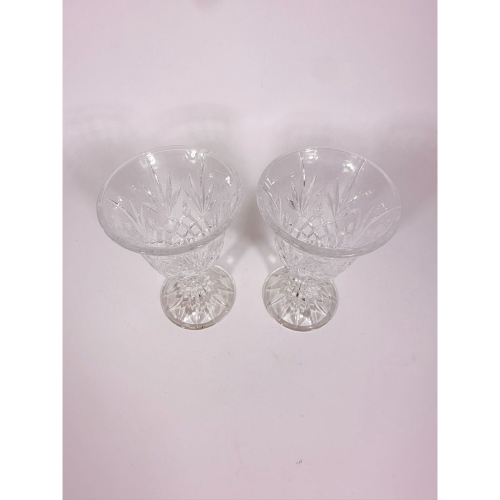 Crystal Wine Goblets Pair Vintage Godinger Lexington Lead Diamond Cut Replacement Glassware