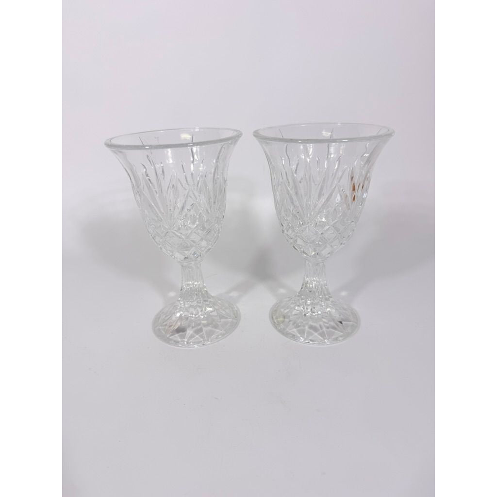 Crystal Wine Goblets Pair Vintage Godinger Lexington Lead Diamond Cut Replacement Glassware