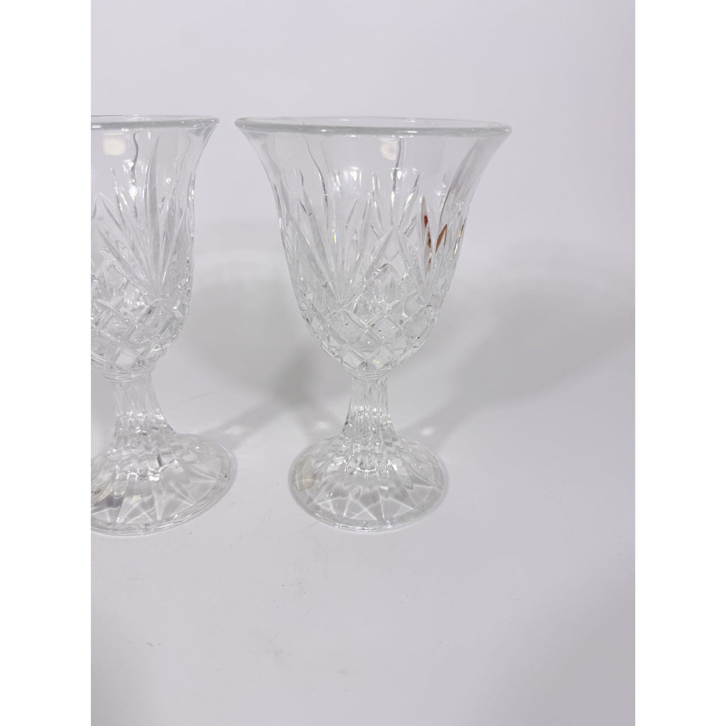 Crystal Wine Goblets Pair Vintage Godinger Lexington Lead Diamond Cut Replacement Glassware