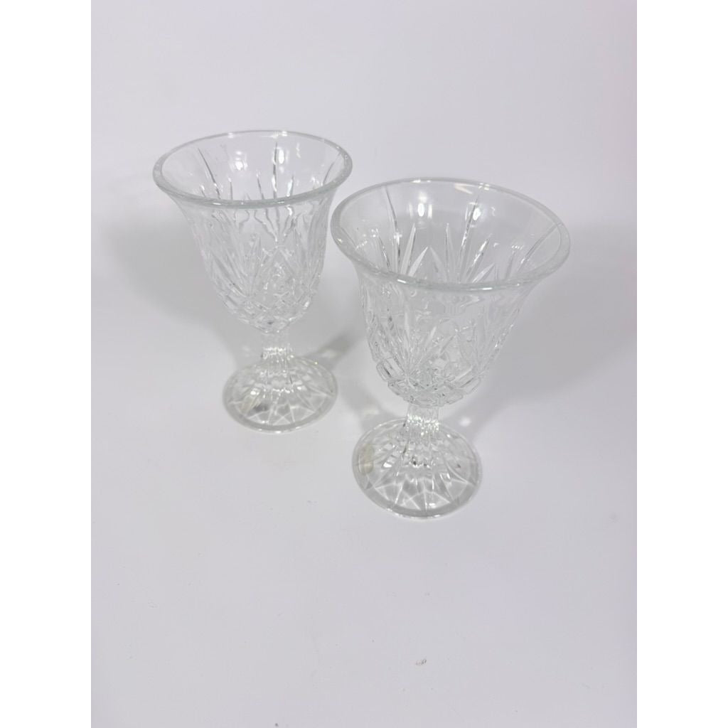 Crystal Wine Goblets Pair Vintage Godinger Lexington Lead Diamond Cut Replacement Glassware