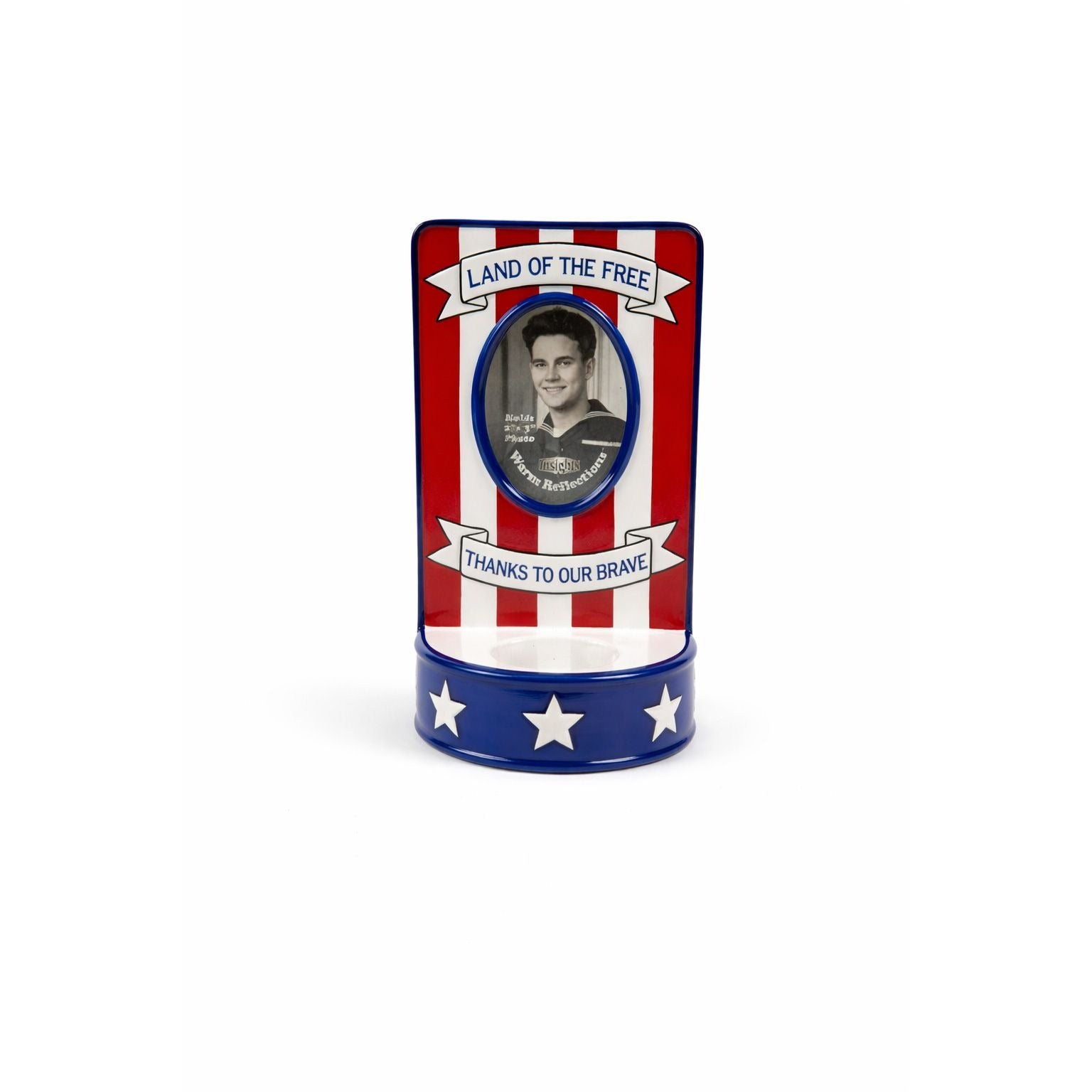 Photo Memorial Veteran Candle Holder Land of The Free Thanks to Our Brave Ceramic Picture Frame Patriotic American Vintage