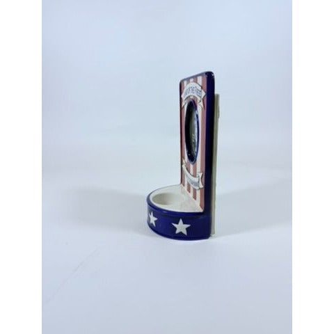 Photo Memorial Veteran Candle Holder Land of The Free Thanks to Our Brave Ceramic Picture Frame Patriotic American Vintage