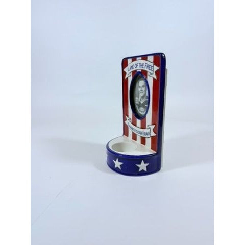 Photo Memorial Veteran Candle Holder Land of The Free Thanks to Our Brave Ceramic Picture Frame Patriotic American Vintage