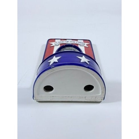 Photo Memorial Veteran Candle Holder Land of The Free Thanks to Our Brave Ceramic Picture Frame Patriotic American Vintage