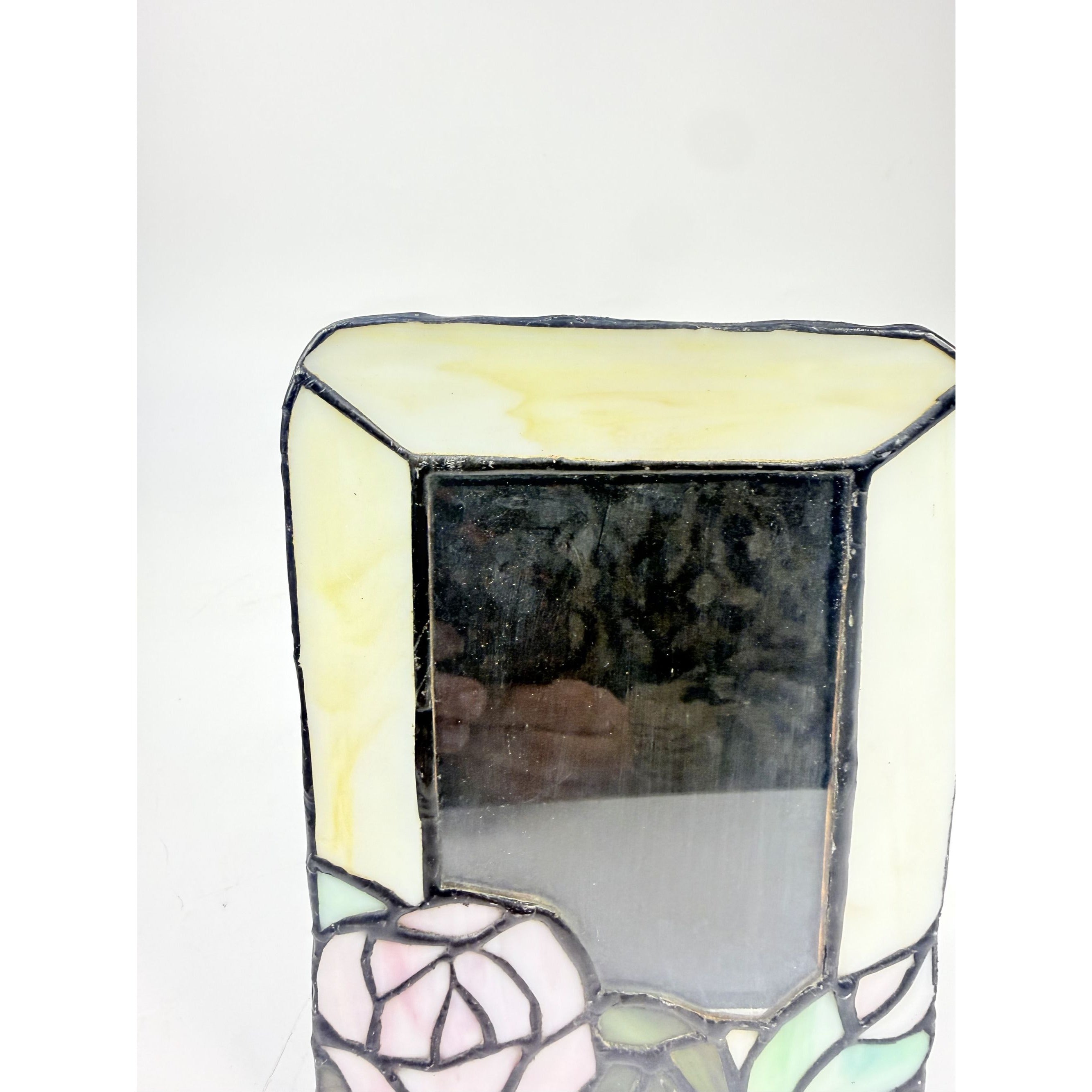 Picture Frame Stained Glass Leaded Rose Flowers Vintage Desk Table 5 x 3 1/2 Cottage Core Romantic