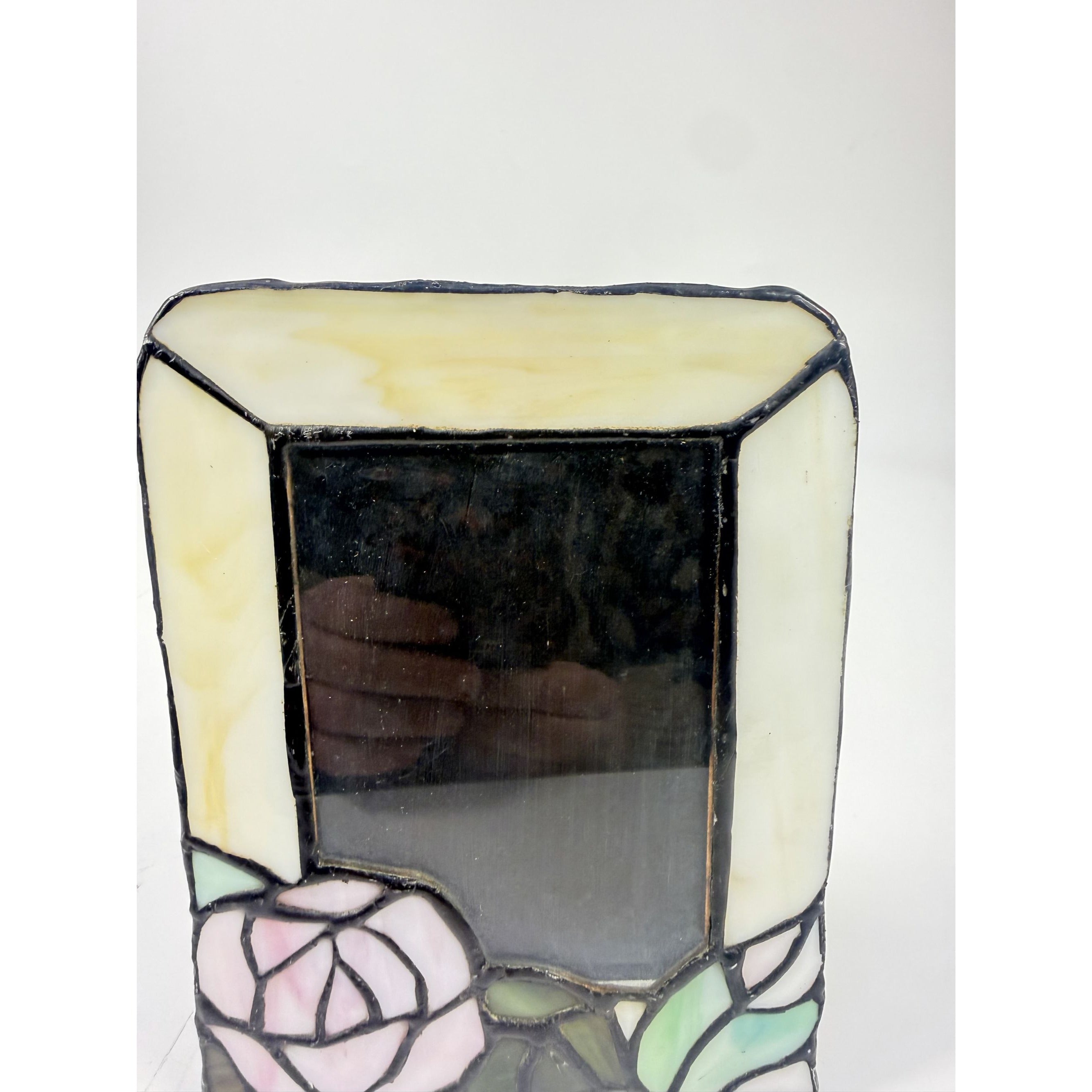 Picture Frame Stained Glass Leaded Rose Flowers Vintage Desk Table 5 x 3 1/2 Cottage Core Romantic