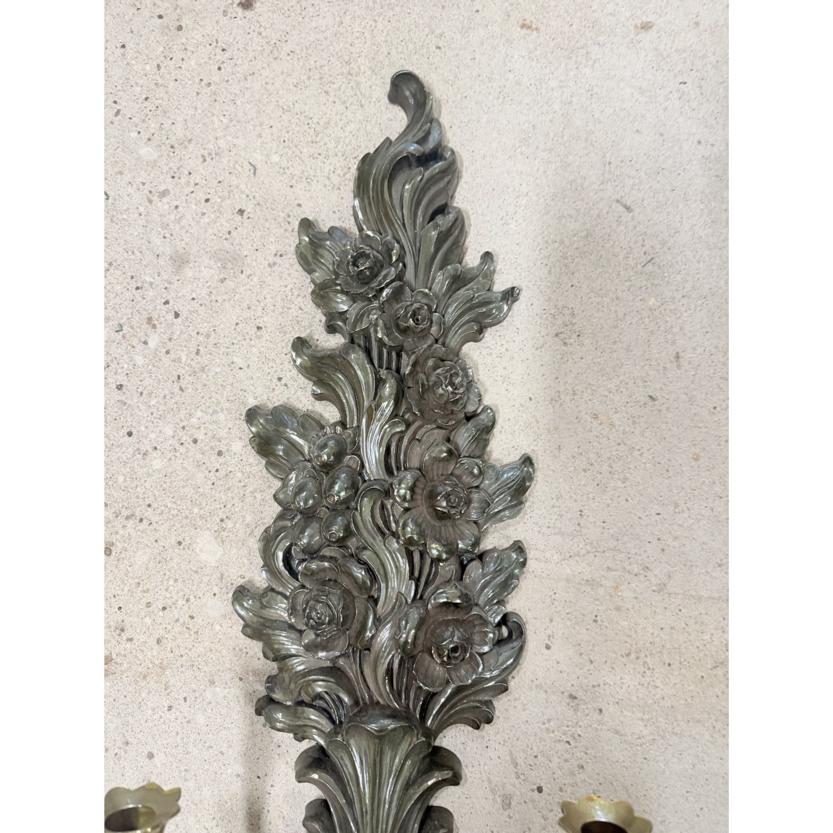 Wall Sconce Candle Holders -Vintage Syroco 4133 Gold Resin Ornate Hollywood Regency MCM Double Arm Wall Decor - Floral Roses Scalloped