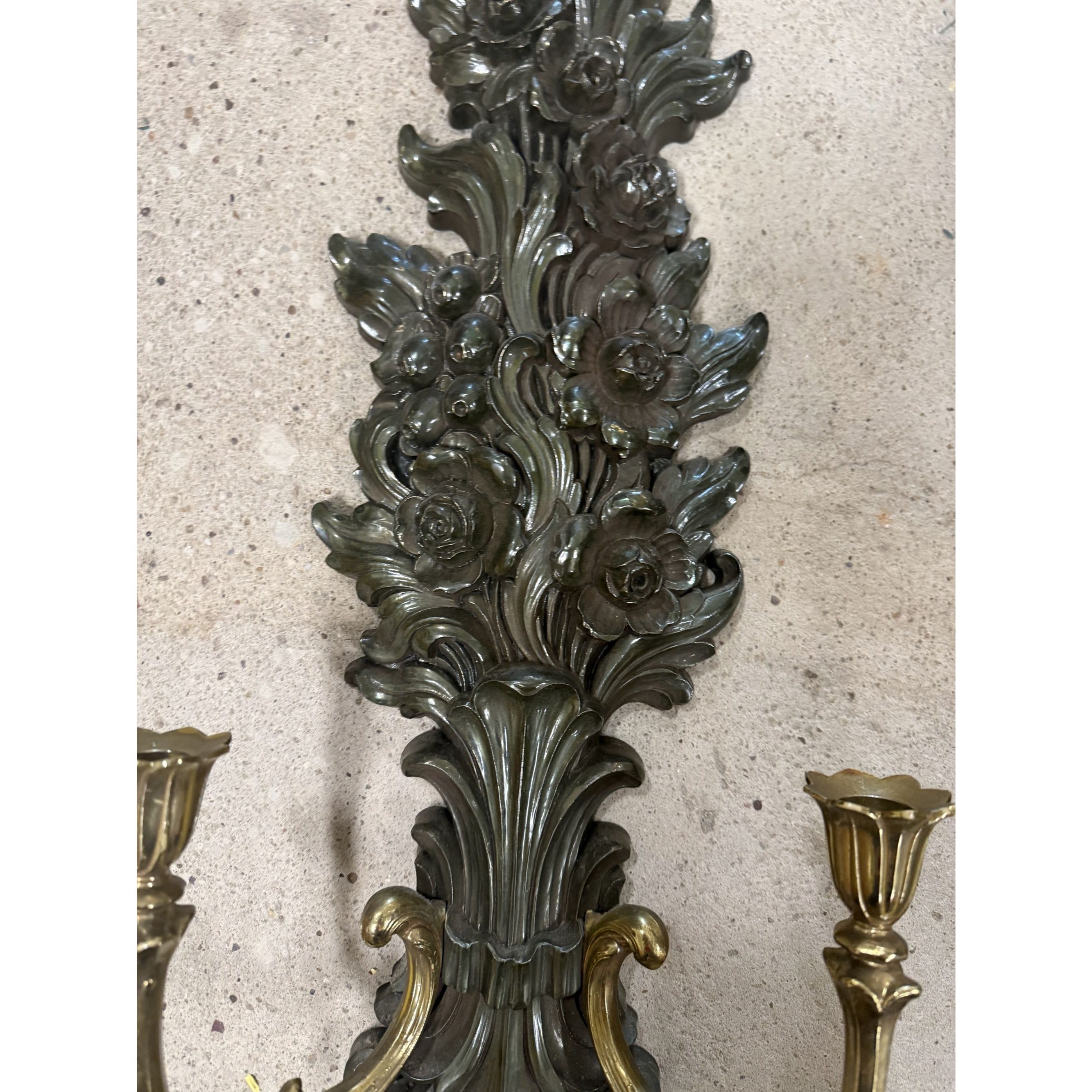 Wall Sconce Candle Holders -Vintage Syroco 4133 Gold Resin Ornate Hollywood Regency MCM Double Arm Wall Decor - Floral Roses Scalloped