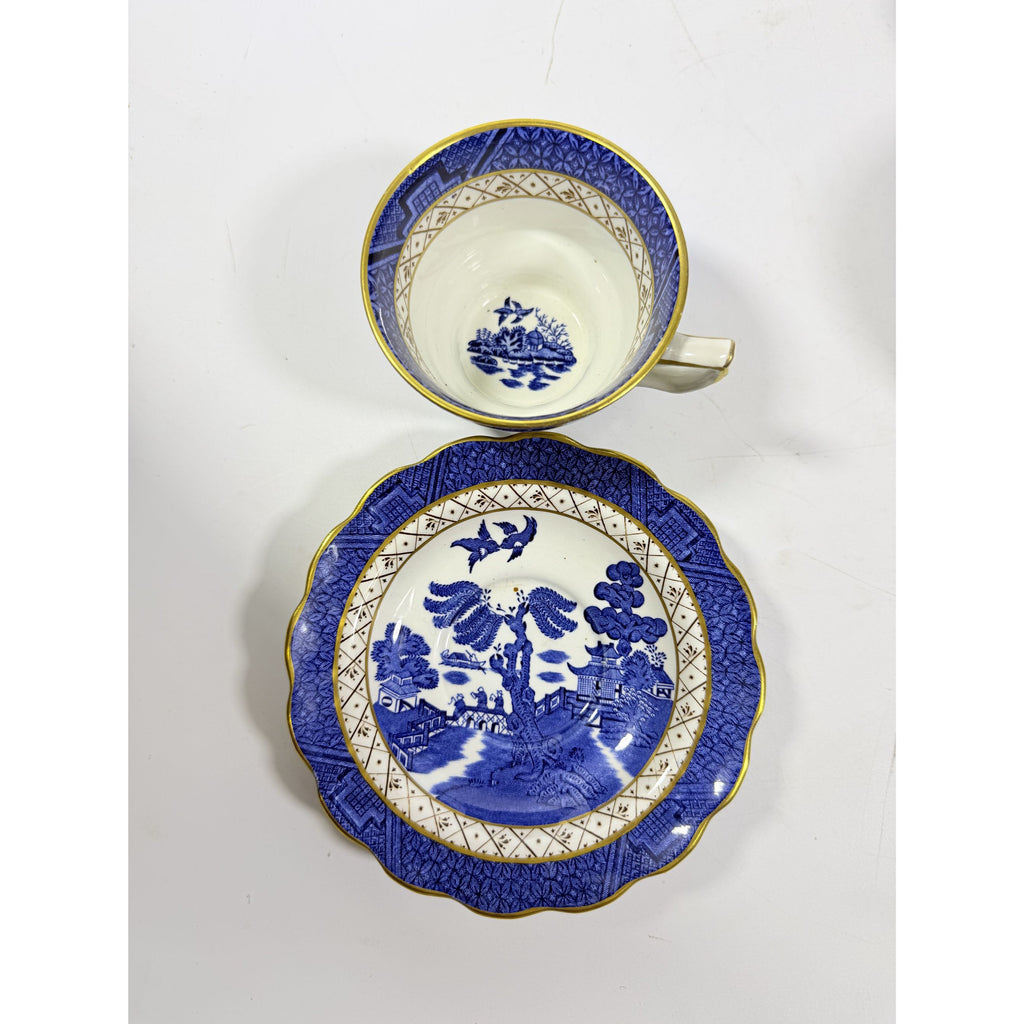 Cup and Saucer Set 8 Booths Real Old Willow Blue Gold Trim Tea Coffee Vintage Replacement China Traditional Oriental Chinoiserie England