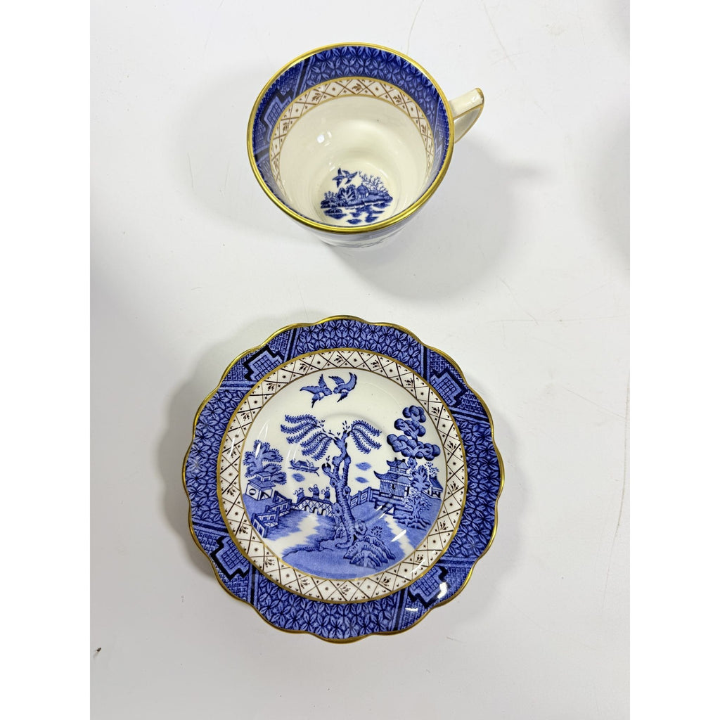 Cup and Saucer Set 8 Booths Real Old Willow Blue Gold Trim Tea Coffee Vintage Replacement China Traditional Oriental Chinoiserie England