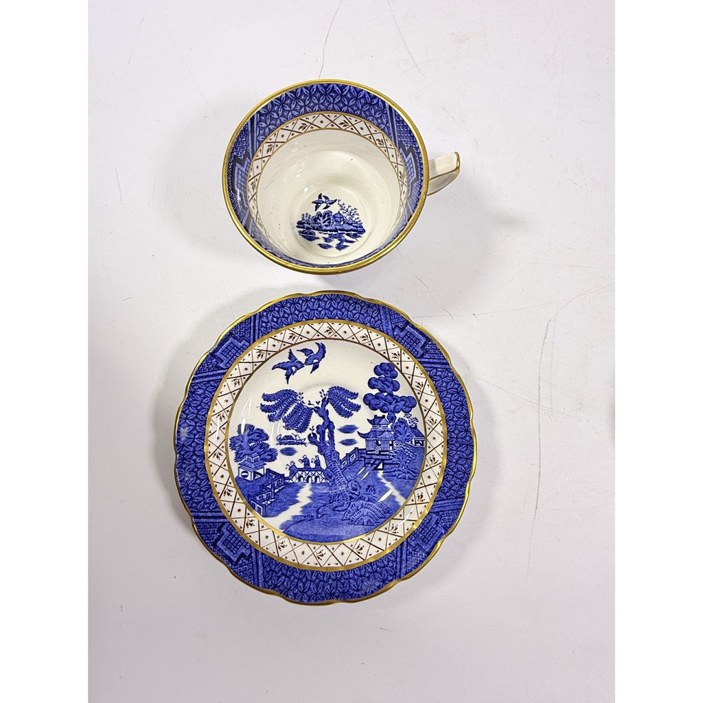Cup and Saucer Set 8 Booths Real Old Willow Blue Gold Trim Tea Coffee Vintage Replacement China Traditional Oriental Chinoiserie England