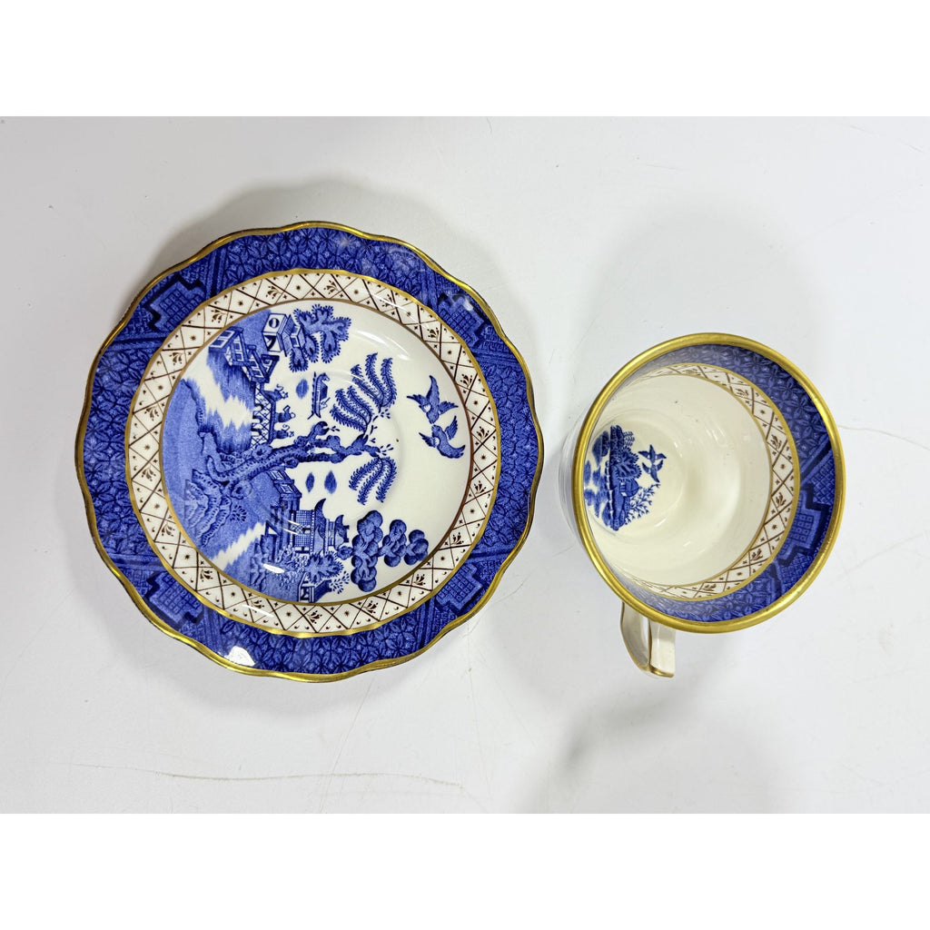 Cup and Saucer Set 8 Booths Real Old Willow Blue Gold Trim Tea Coffee Vintage Replacement China Traditional Oriental Chinoiserie England