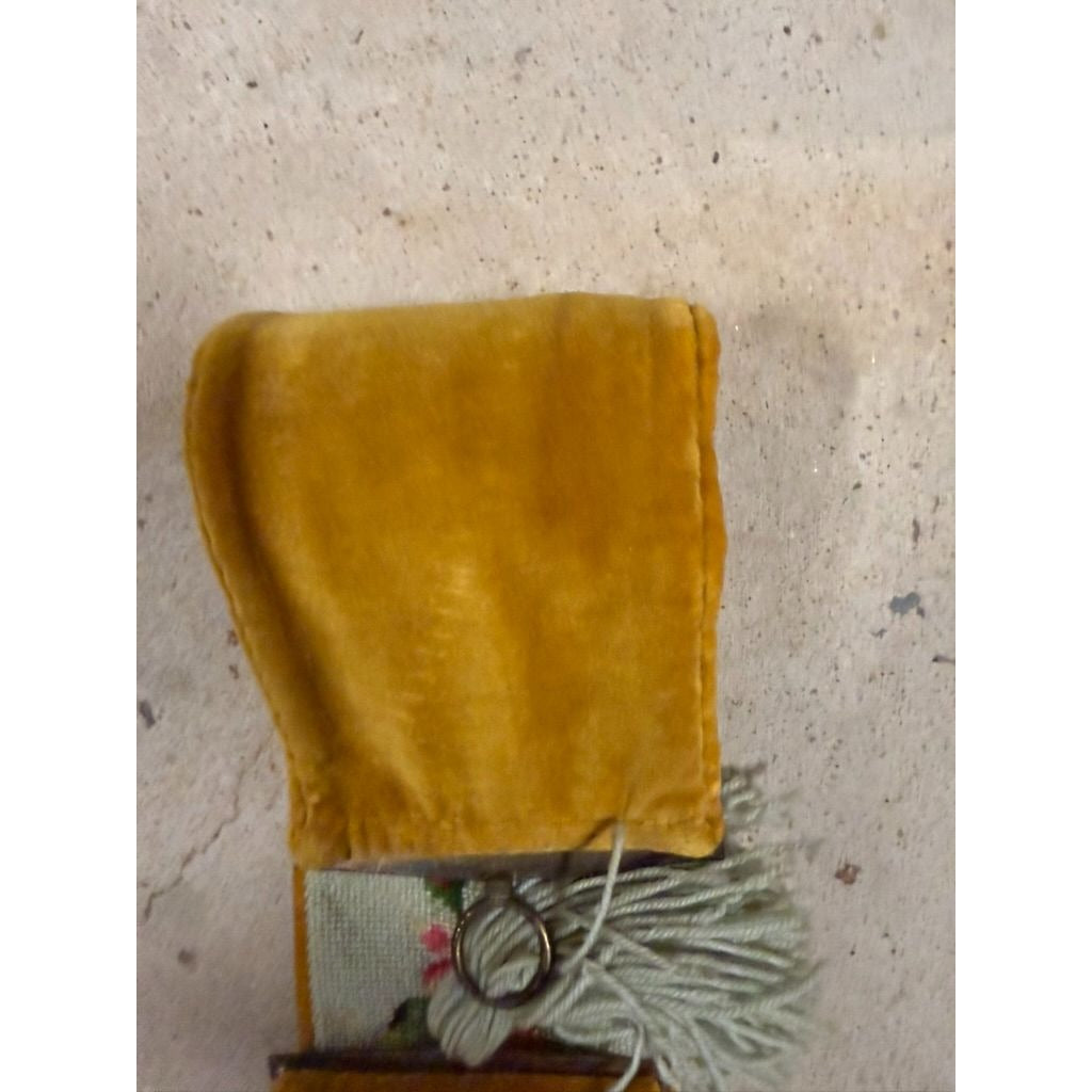 Vintage Floral Needlepoint Bell Pull Velvet Backing Hardware Hanging Tassel