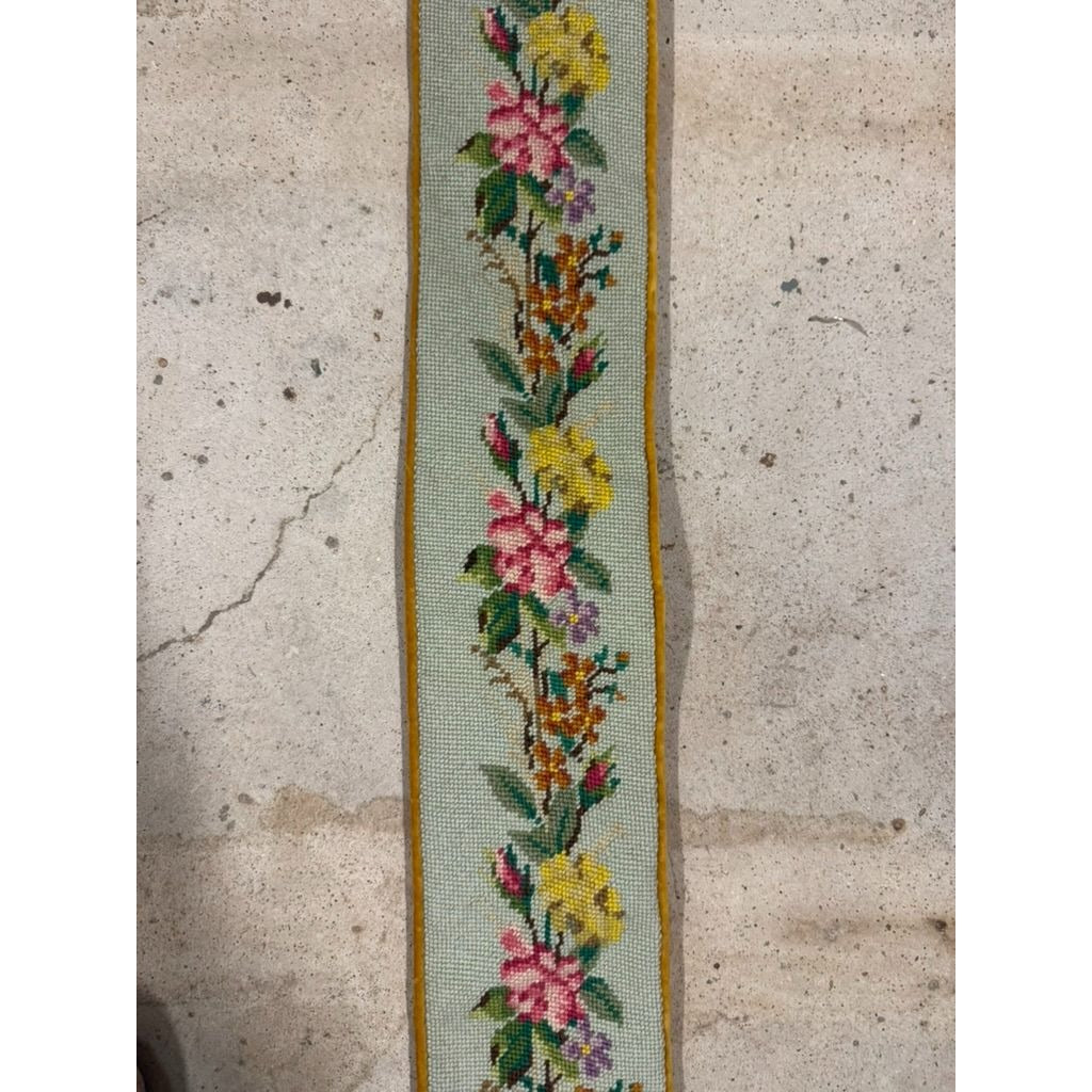 Vintage Floral Needlepoint Bell Pull Velvet Backing Hardware Hanging Tassel