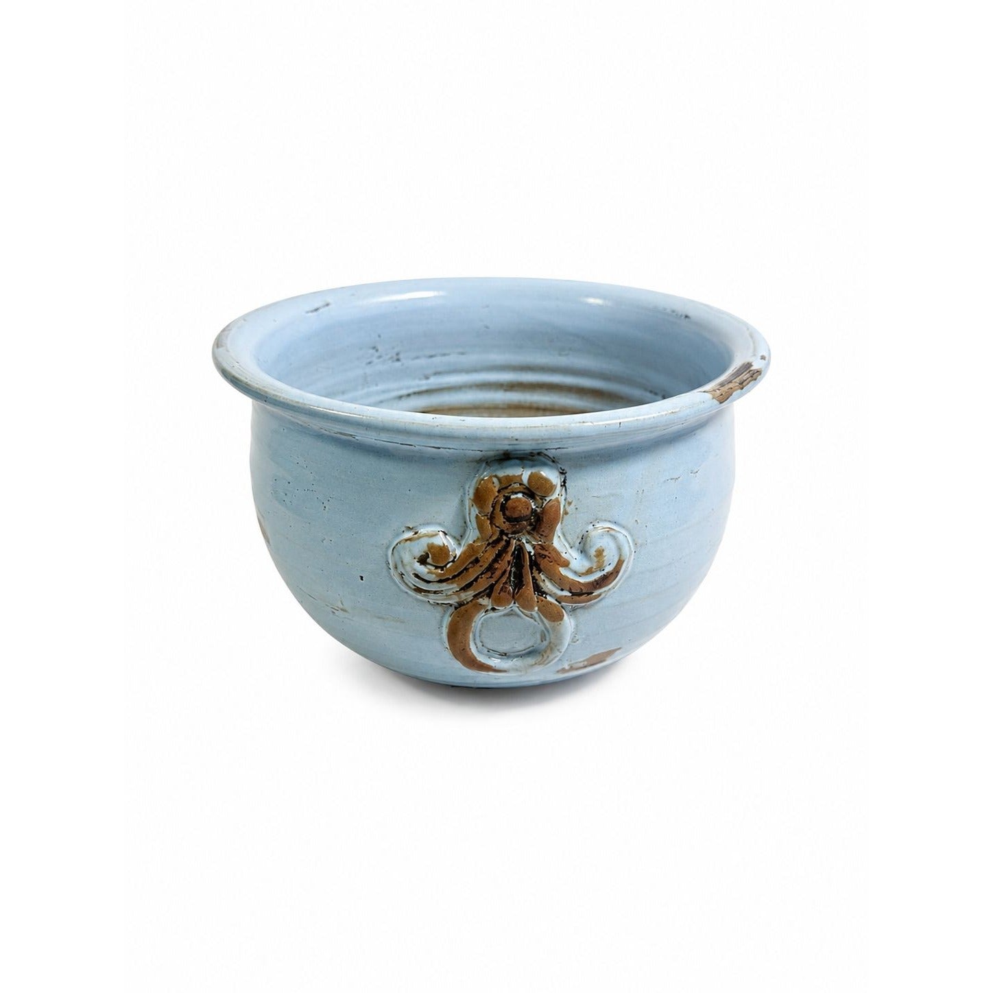 Jardiniere Cachepot Planter Pottery Glazed Ceramic Import Vintage Blue Painted Indoor Outdoor Flower Pot
