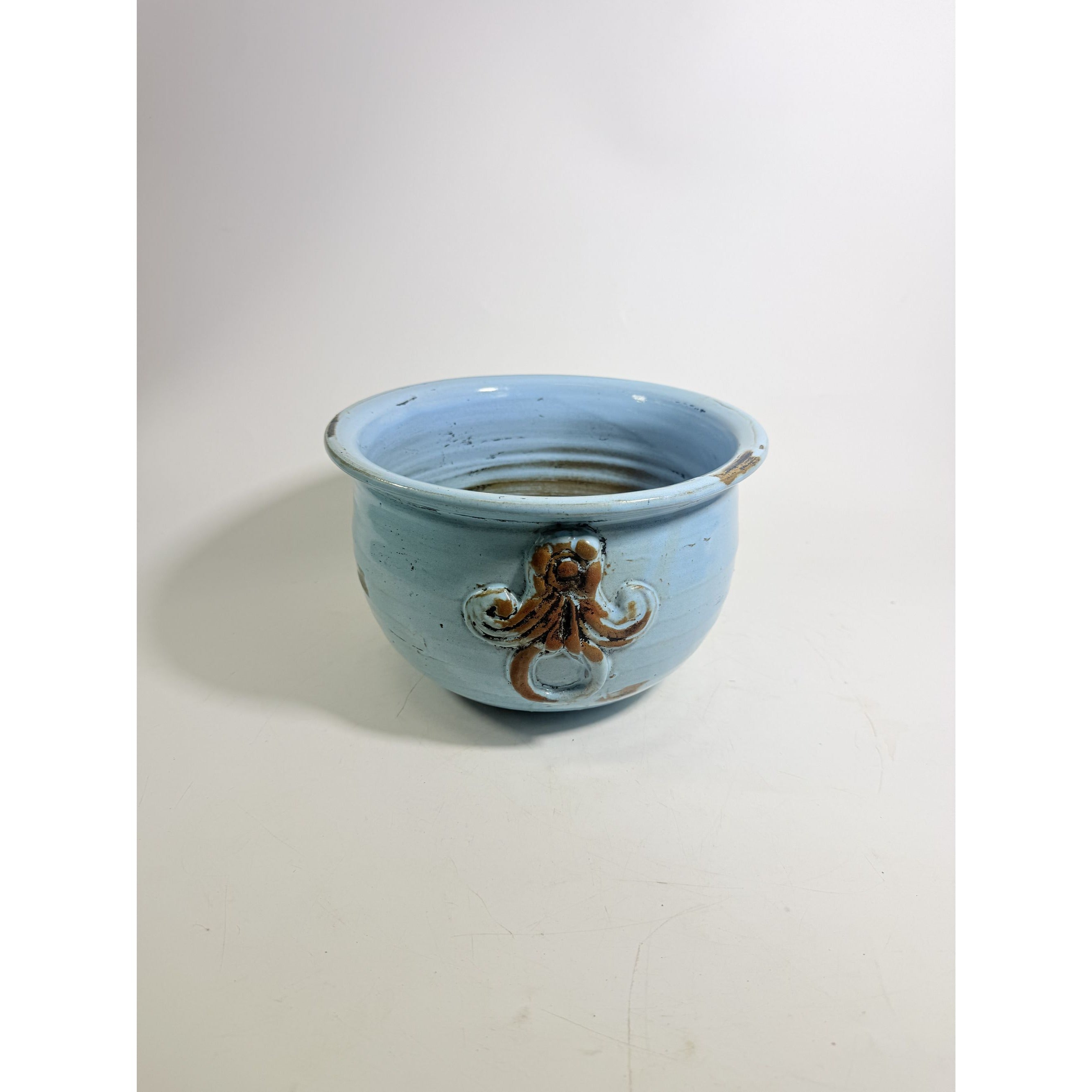 Jardiniere Cachepot Planter Pottery Glazed Ceramic Import Vintage Blue Painted Indoor Outdoor Flower Pot