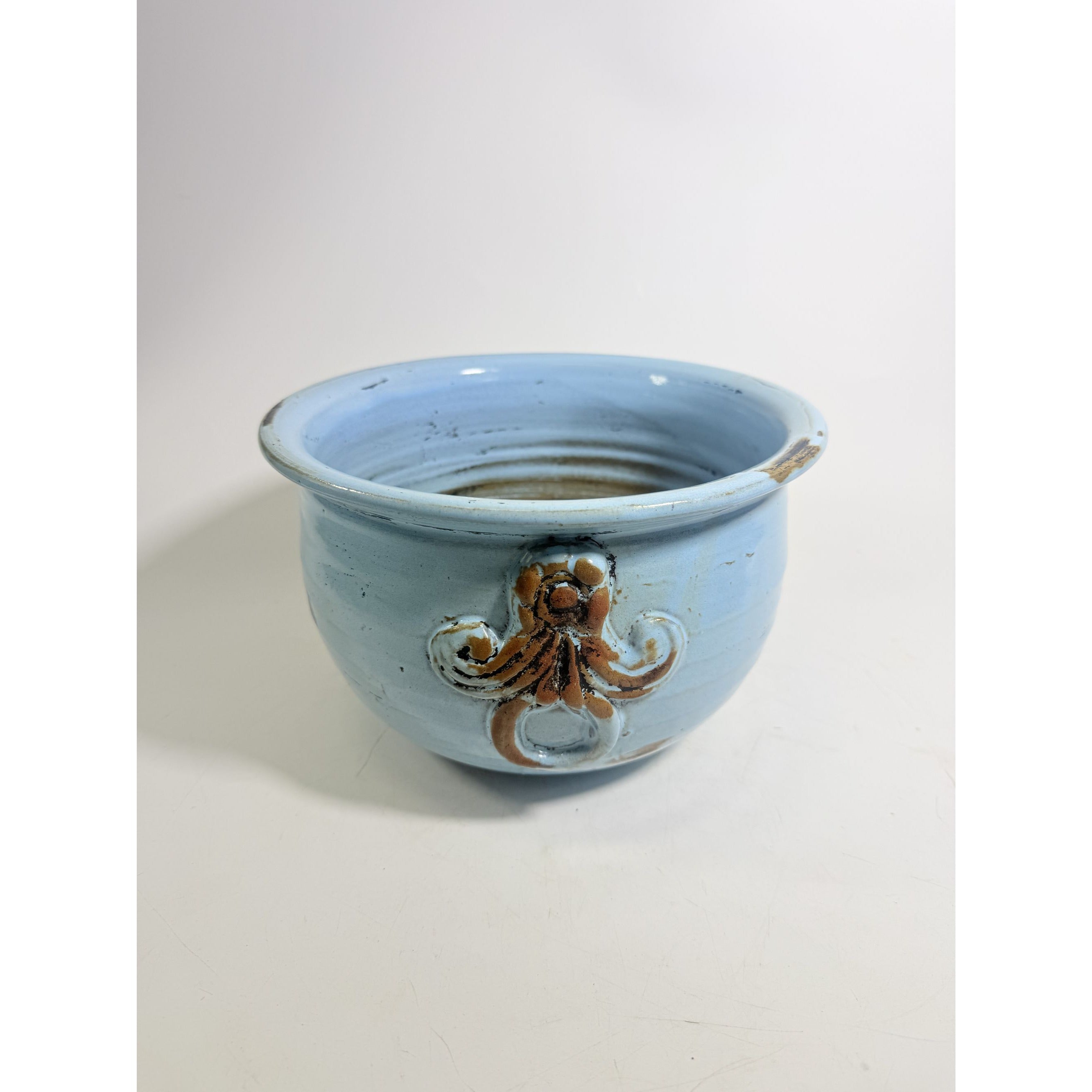 Jardiniere Cachepot Planter Pottery Glazed Ceramic Import Vintage Blue Painted Indoor Outdoor Flower Pot