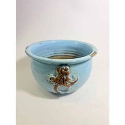 Jardiniere Cachepot Planter Pottery Glazed Ceramic Import Vintage Blue Painted Indoor Outdoor Flower Pot