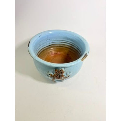 Jardiniere Cachepot Planter Pottery Glazed Ceramic Import Vintage Blue Painted Indoor Outdoor Flower Pot