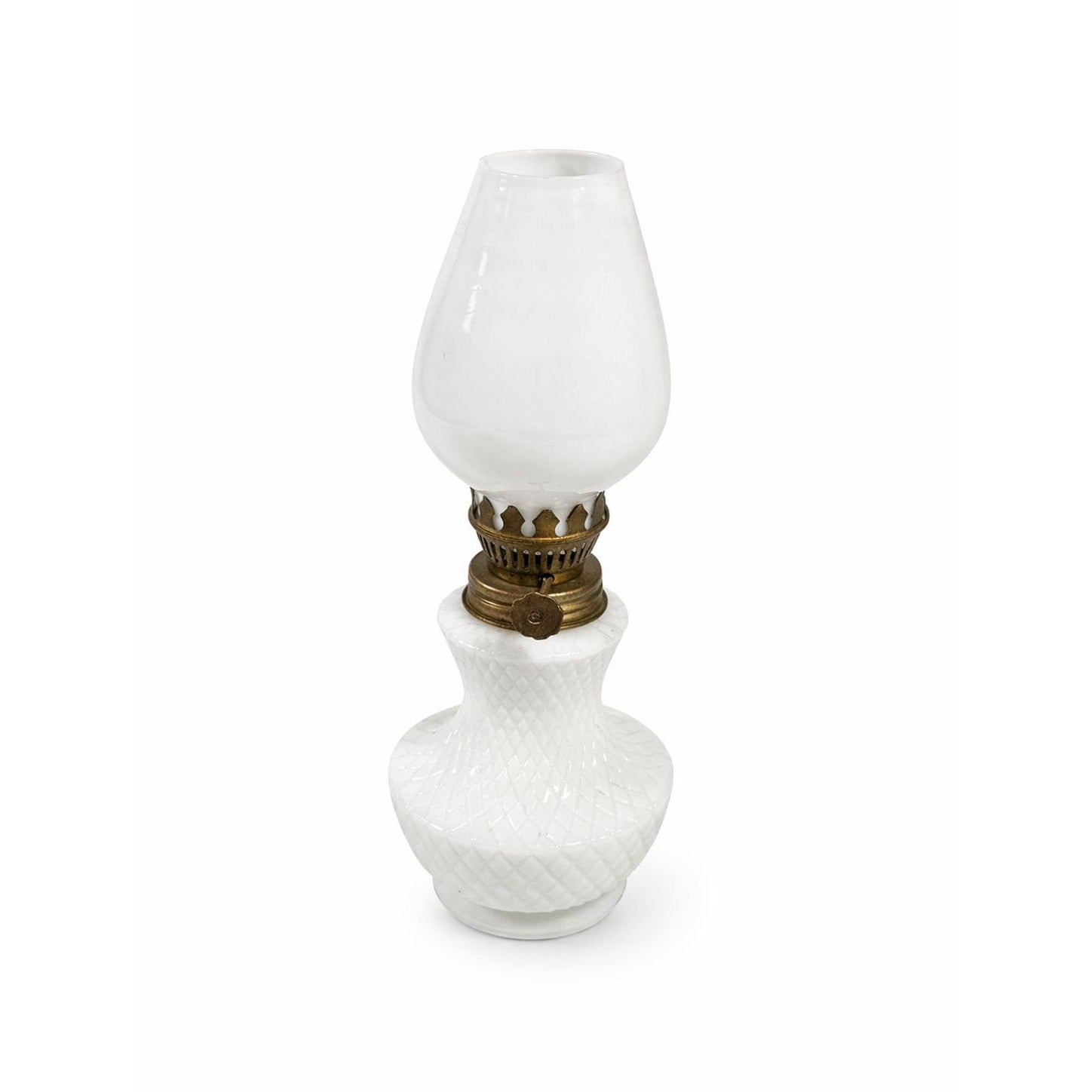 Mini Finger Oil Lamp Milk Glass Shade Chimney Vintage Home Decor Granny Farmhouse Cottage Core White Brass Ring of Fire