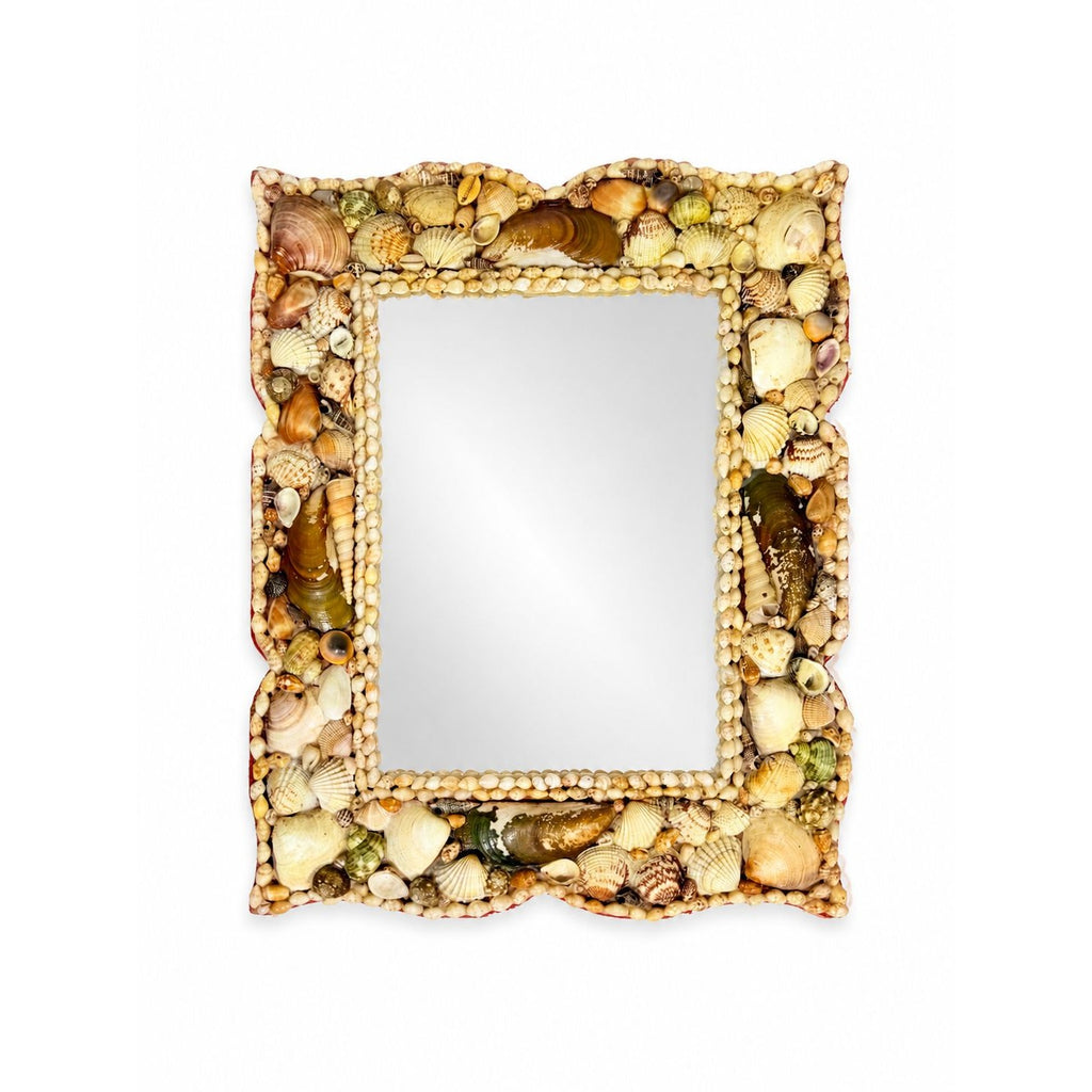 Wall Mirror Shell Encrusted Handmade Velvet Back Coastal Nancy Myers Home Decor Decorative Accents Galley Seashells