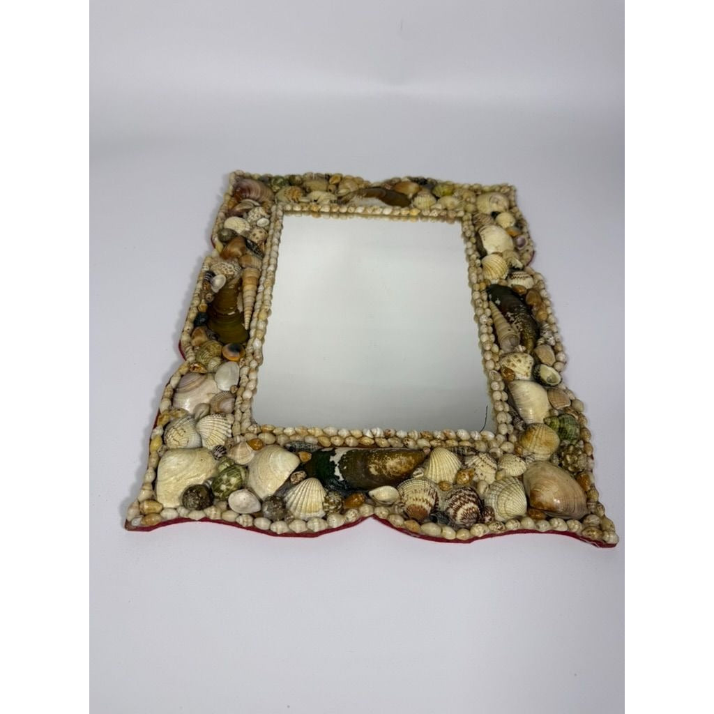 Wall Mirror Shell Encrusted Handmade Velvet Back Coastal Nancy Myers Home Decor Decorative Accents Galley Seashells
