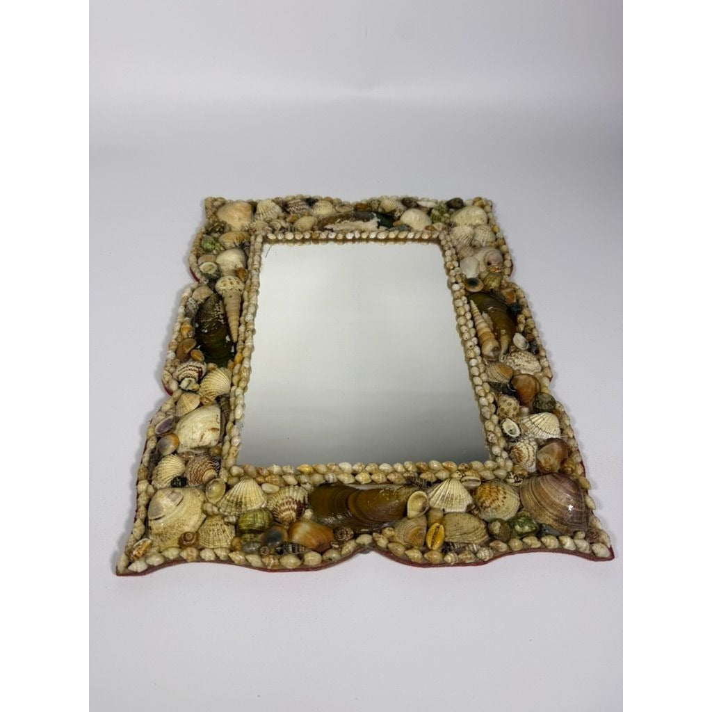 Wall Mirror Shell Encrusted Handmade Velvet Back Coastal Nancy Myers Home Decor Decorative Accents Galley Seashells