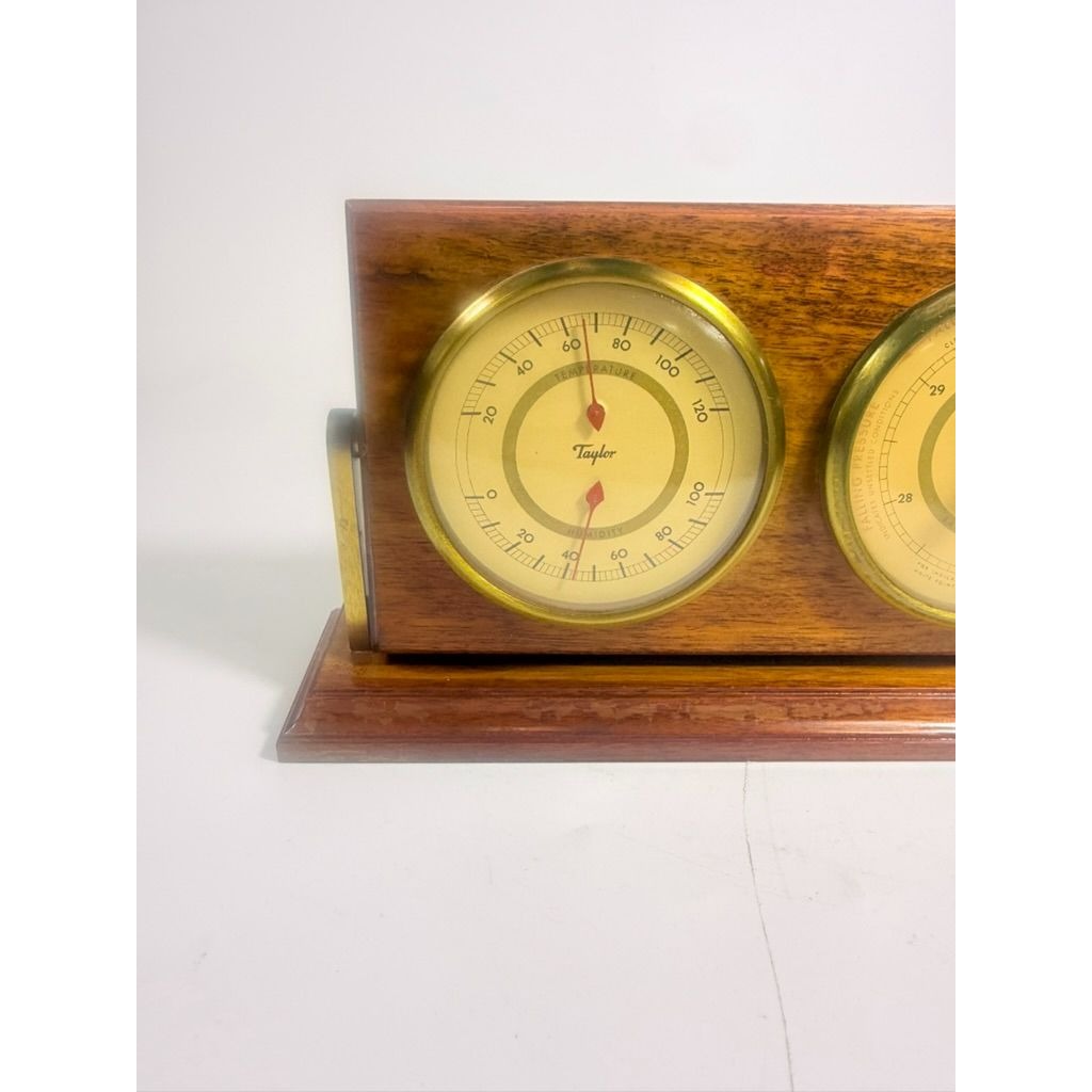Wood Brass DeskTop Weather Station Taylor Temperature Humidity Barometric Pressure Vintage Desk Office Accessory Sailor Man Cave Practical
