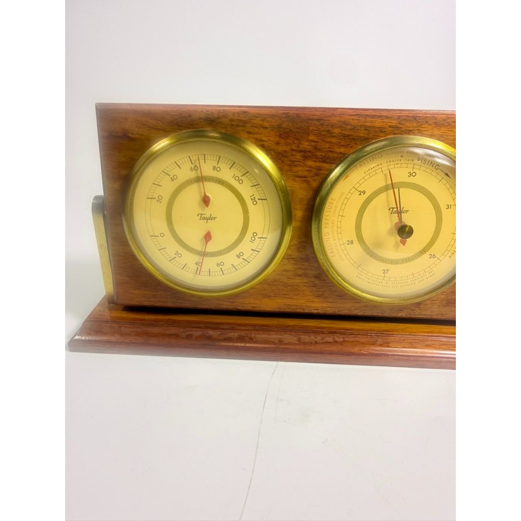 Wood Brass DeskTop Weather Station Taylor Temperature Humidity Barometric Pressure Vintage Desk Office Accessory Sailor Man Cave Practical