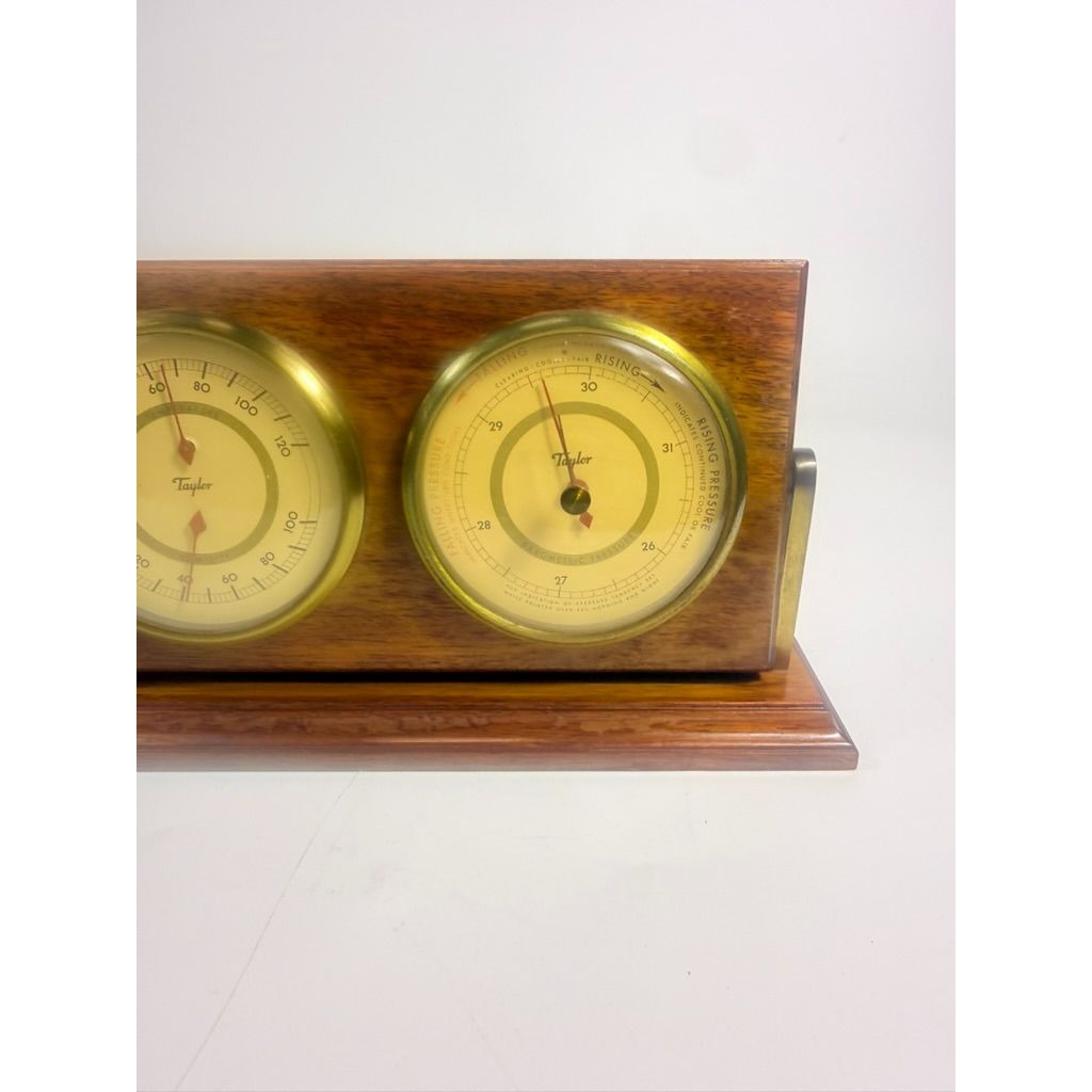 Wood Brass DeskTop Weather Station Taylor Temperature Humidity Barometric Pressure Vintage Desk Office Accessory Sailor Man Cave Practical