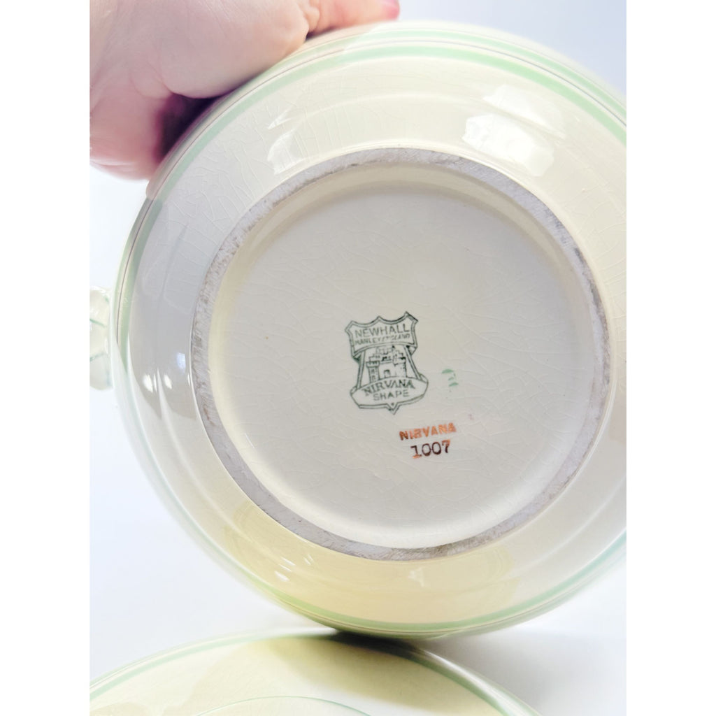 Lidded Casserole Tureen Porcelain China Newhall Manley England Ceramic Nirvana Green band Vintage Art Deco Neauvo Kitchen Replacement Dishes