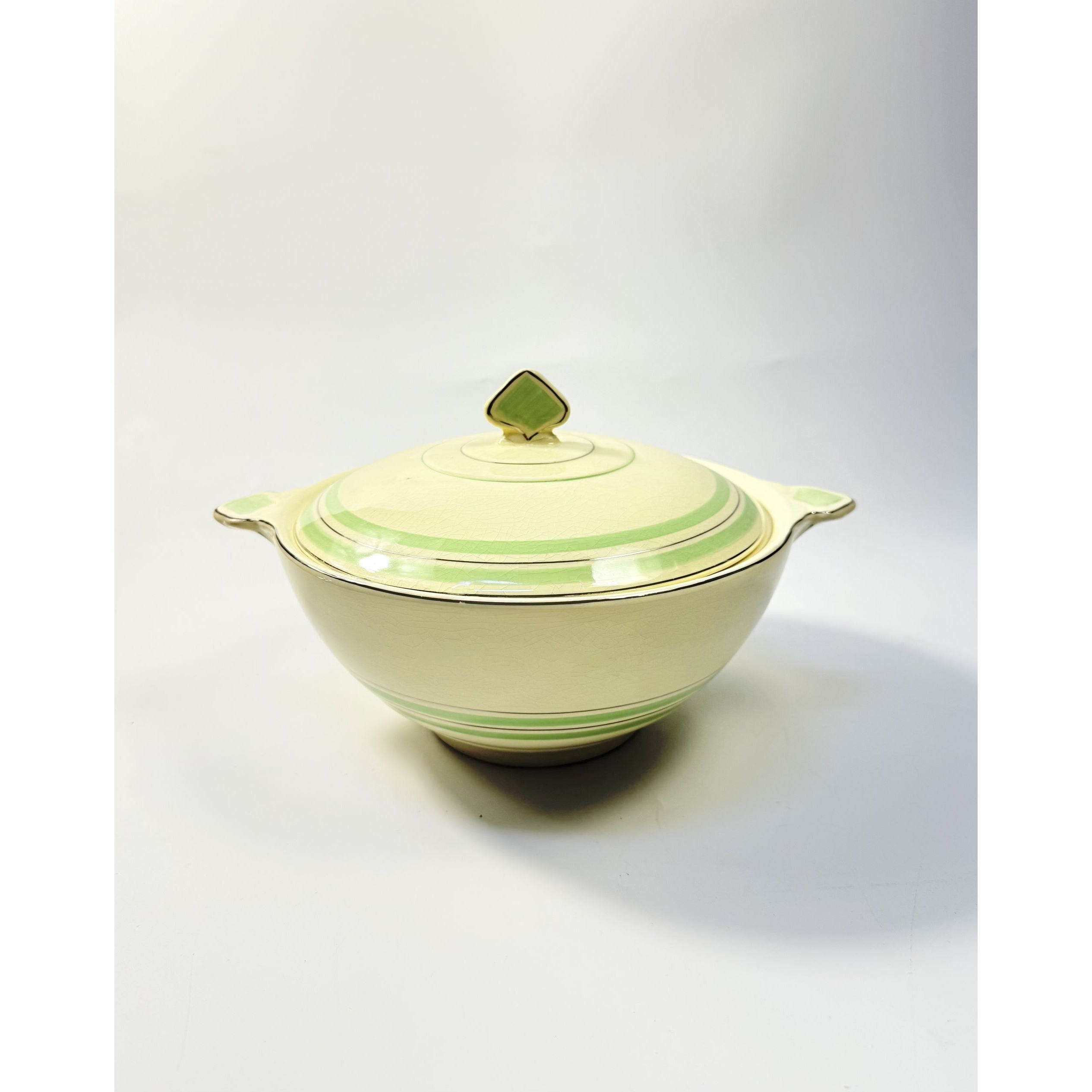 Lidded Casserole Tureen Porcelain China Newhall Manley England Ceramic Nirvana Green band Vintage Art Deco Neauvo Kitchen Replacement Dishes