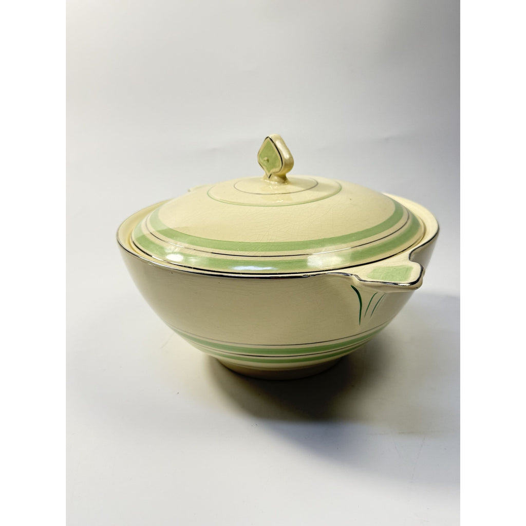 Lidded Casserole Tureen Porcelain China Newhall Manley England Ceramic Nirvana Green band Vintage Art Deco Neauvo Kitchen Replacement Dishes