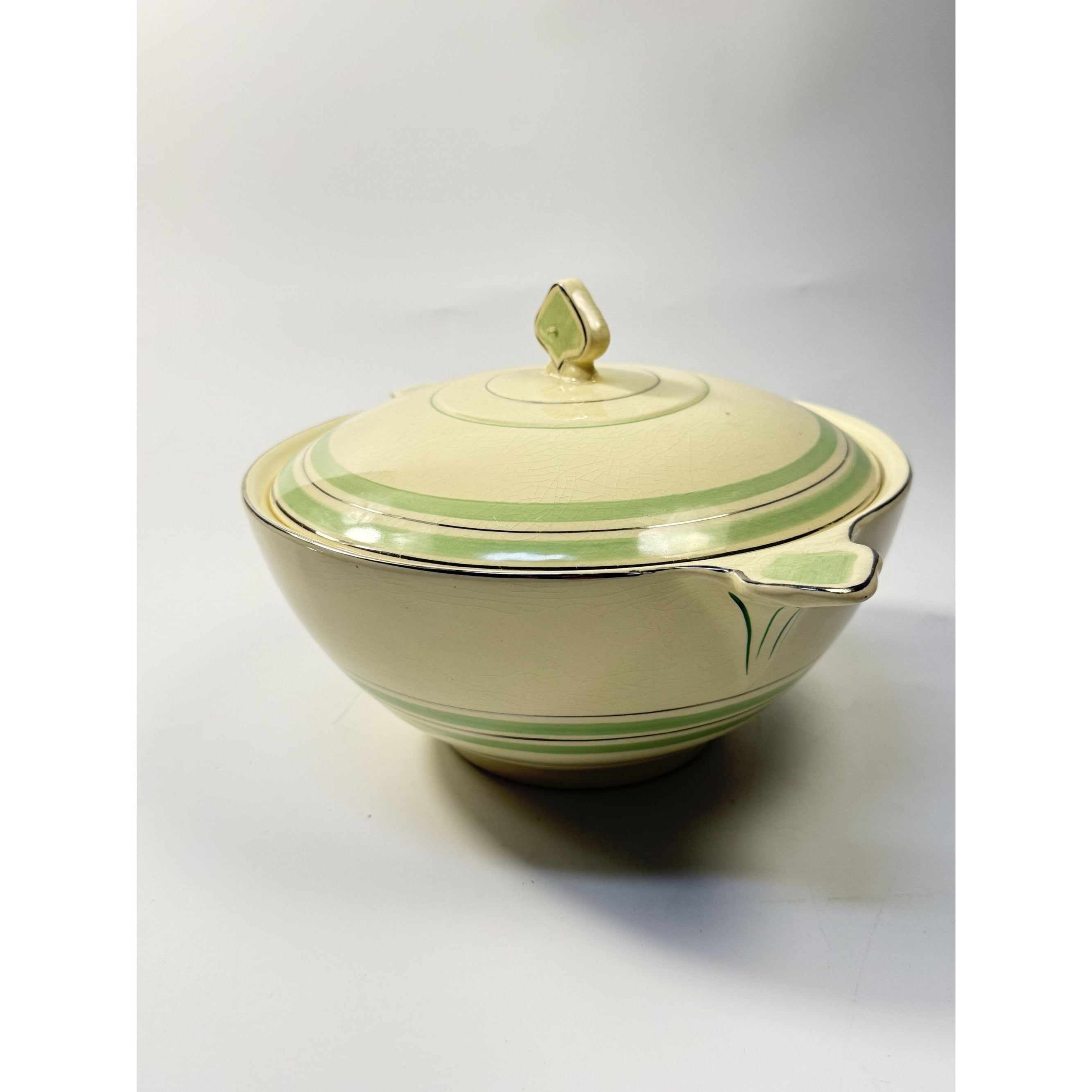 Lidded Casserole Tureen Porcelain China Newhall Manley England Ceramic Nirvana Green band Vintage Art Deco Neauvo Kitchen Replacement Dishes