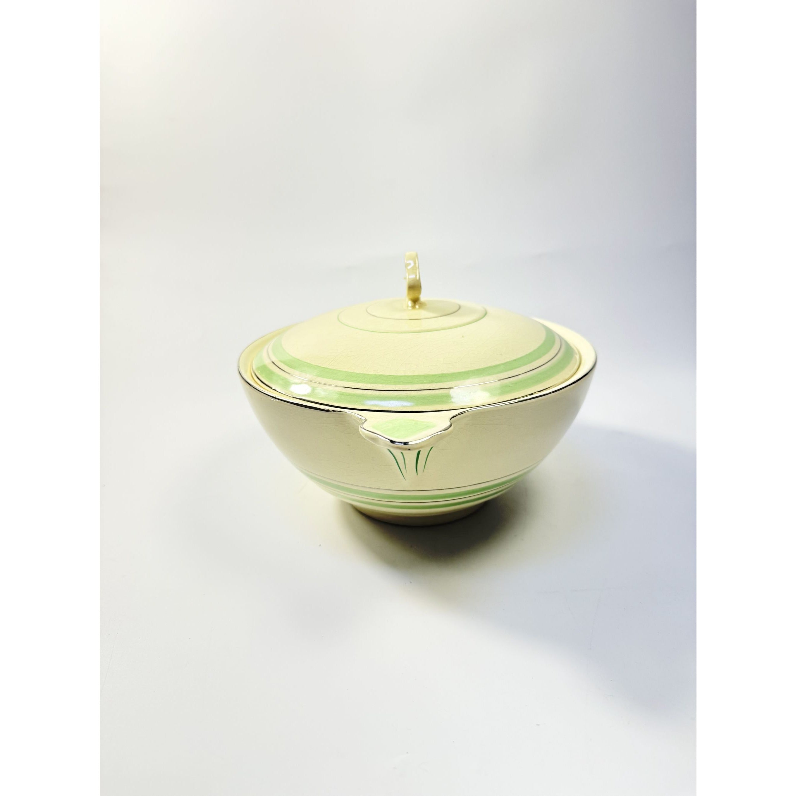Lidded Casserole Tureen Porcelain China Newhall Manley England Ceramic Nirvana Green band Vintage Art Deco Neauvo Kitchen Replacement Dishes