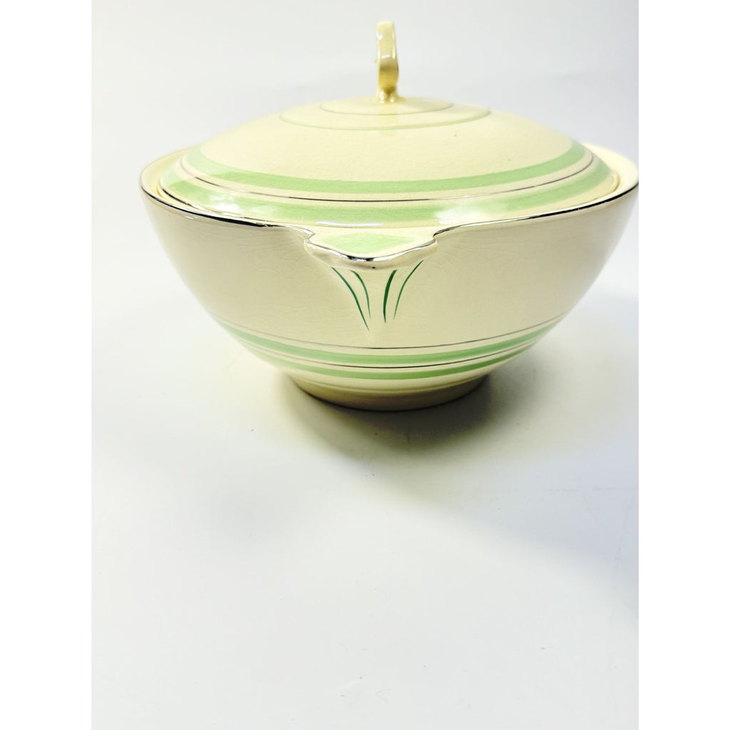 Lidded Casserole Tureen Porcelain China Newhall Manley England Ceramic Nirvana Green band Vintage Art Deco Neauvo Kitchen Replacement Dishes