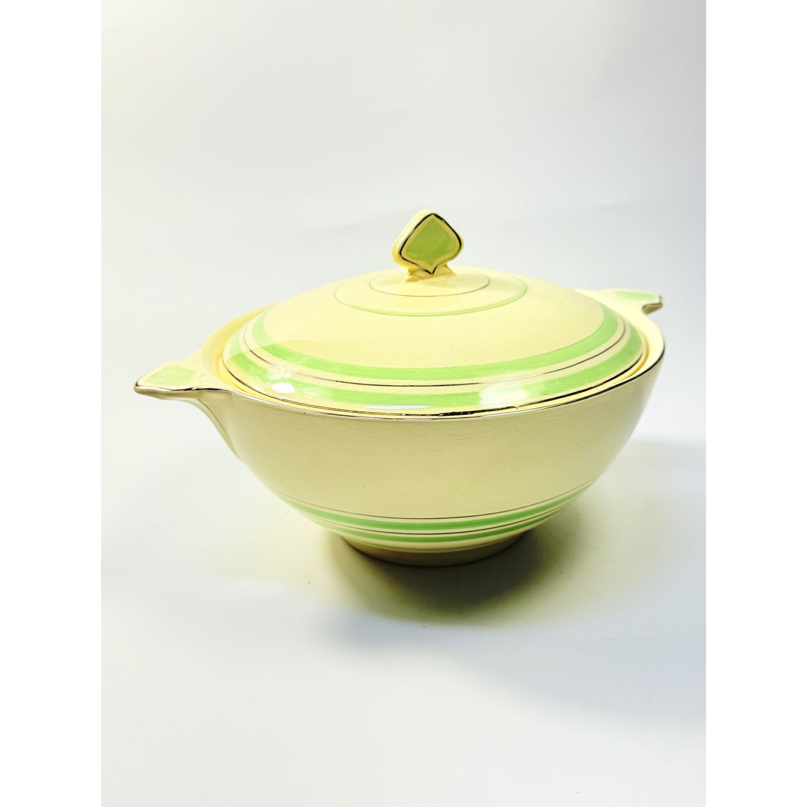 Lidded Casserole Tureen Porcelain China Newhall Manley England Ceramic Nirvana Green band Vintage Art Deco Neauvo Kitchen Replacement Dishes