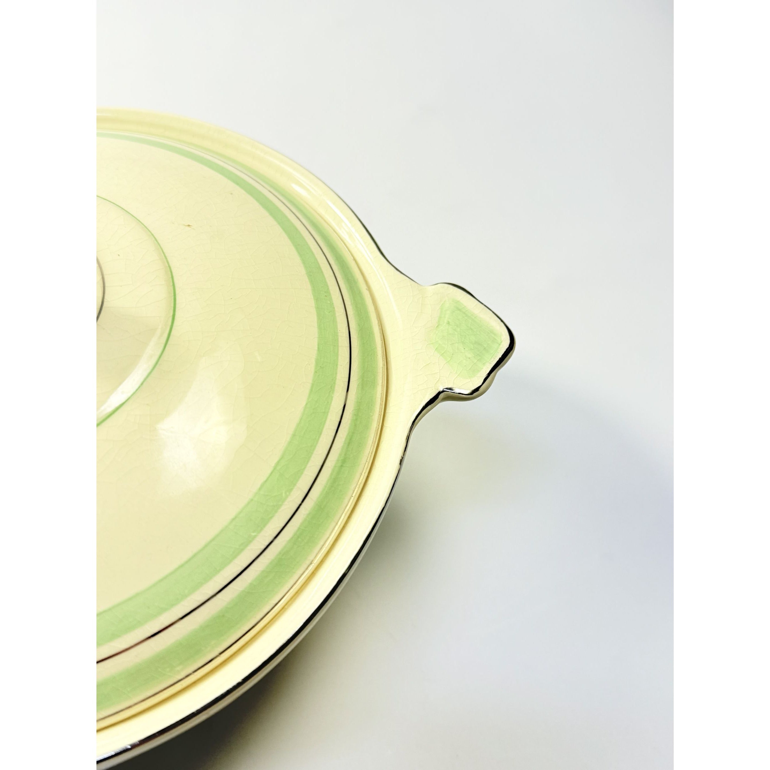 Lidded Casserole Tureen Porcelain China Newhall Manley England Ceramic Nirvana Green band Vintage Art Deco Neauvo Kitchen Replacement Dishes