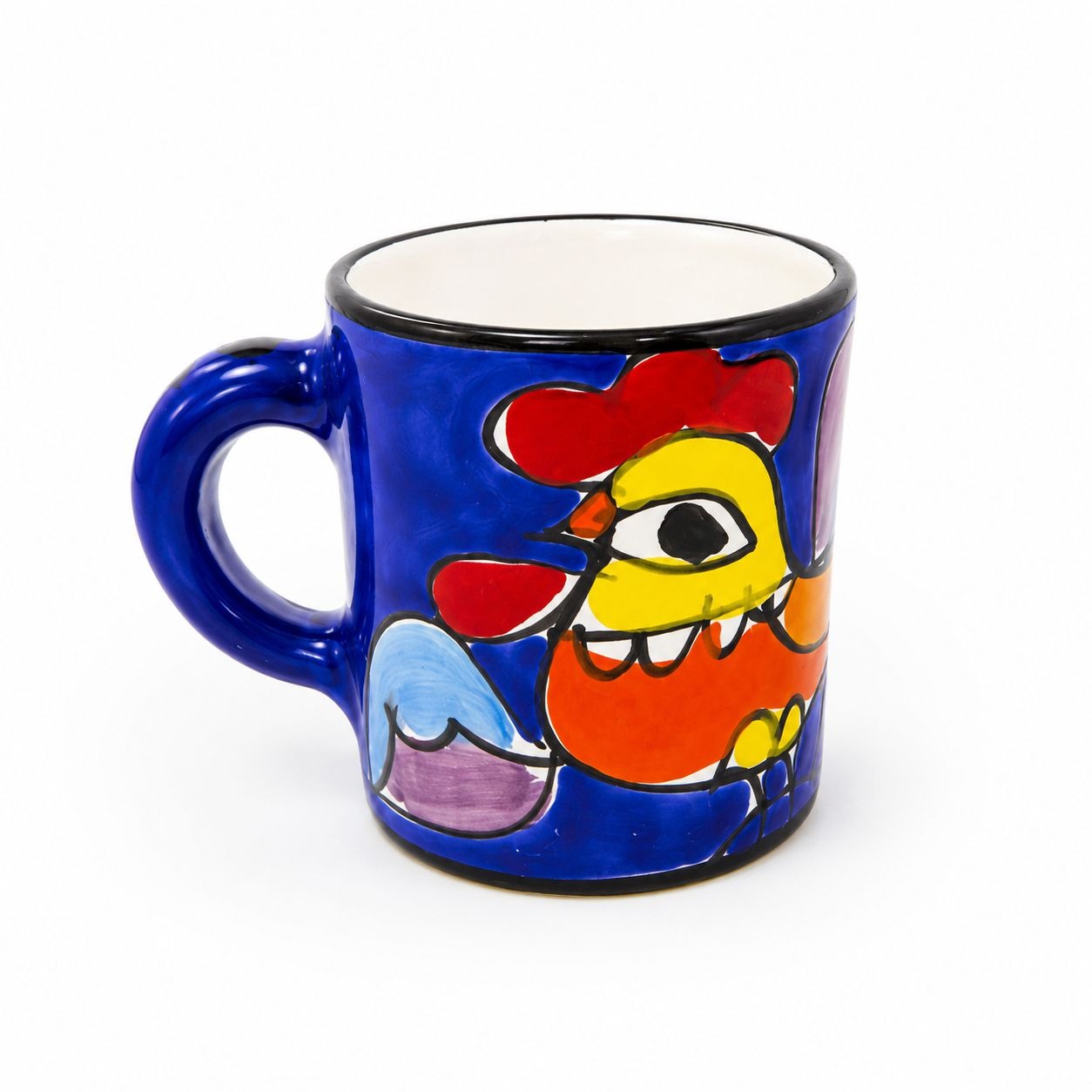 Large Pottery Coffee Mug Large Rooster Chicken La Musa Italian Hand Painted 12 oz Made in Italy Vintage Whimical Colorful Replacement China