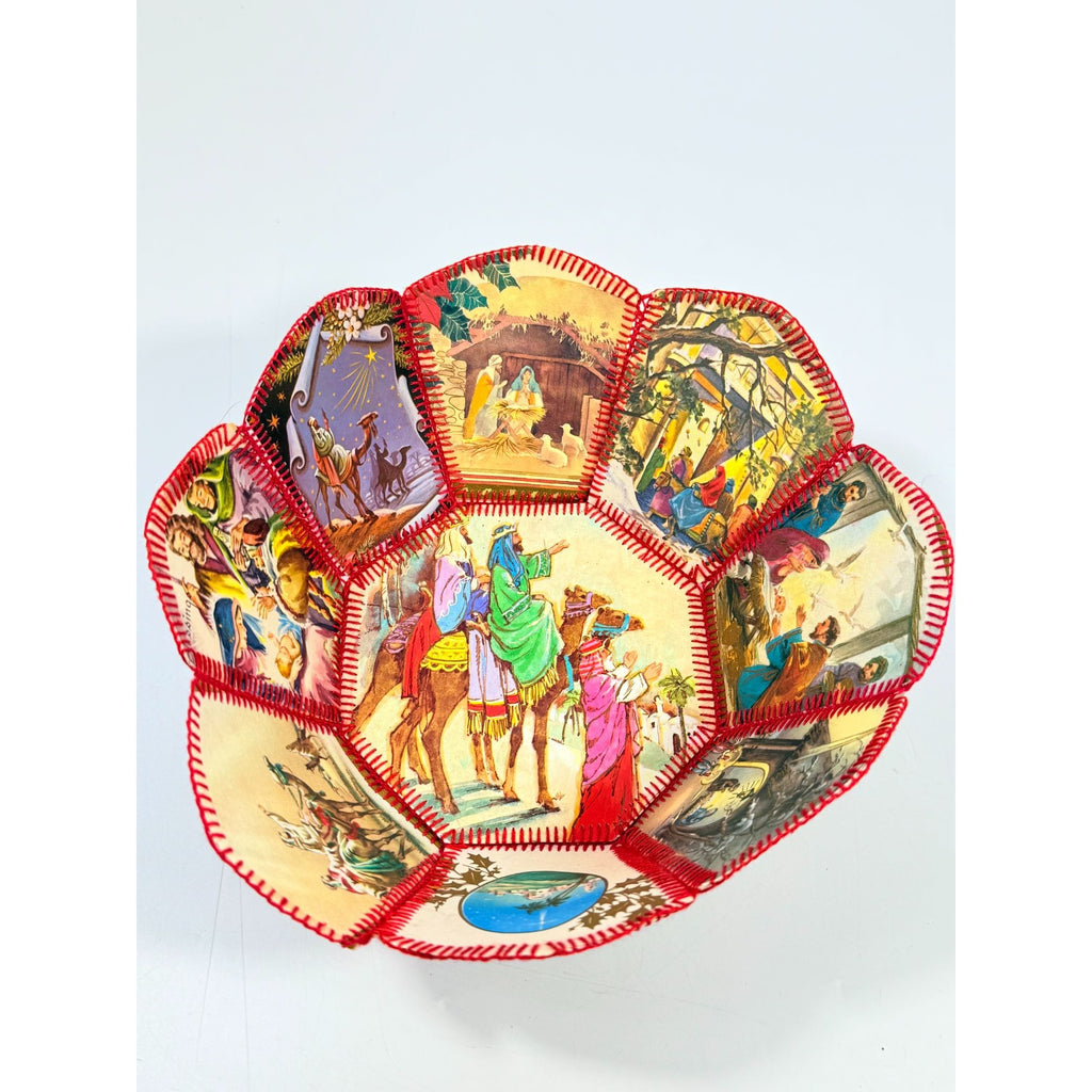 Christmas Card Basket Vintage Handmade Crochet Greeting Card Basket Bowl Christmas Holiday