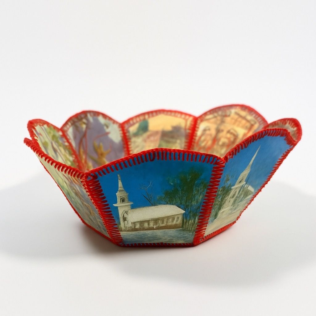 Christmas Card Basket Vintage Handmade Crochet Greeting Card Basket Bowl Christmas Holiday