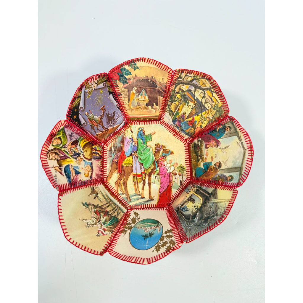 Christmas Card Basket Vintage Handmade Crochet Greeting Card Basket Bowl Christmas Holiday