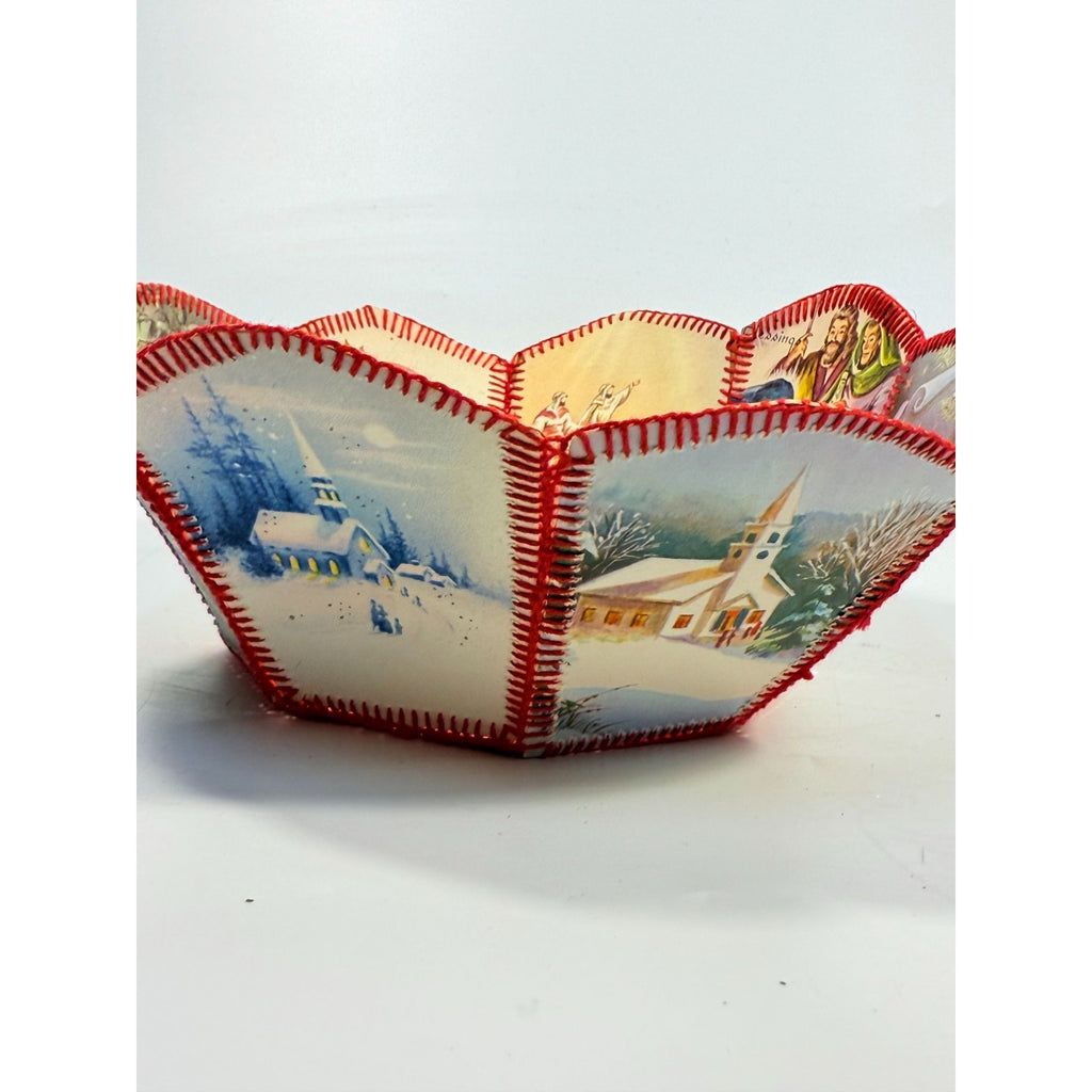 Christmas Card Basket Vintage Handmade Crochet Greeting Card Basket Bowl Christmas Holiday